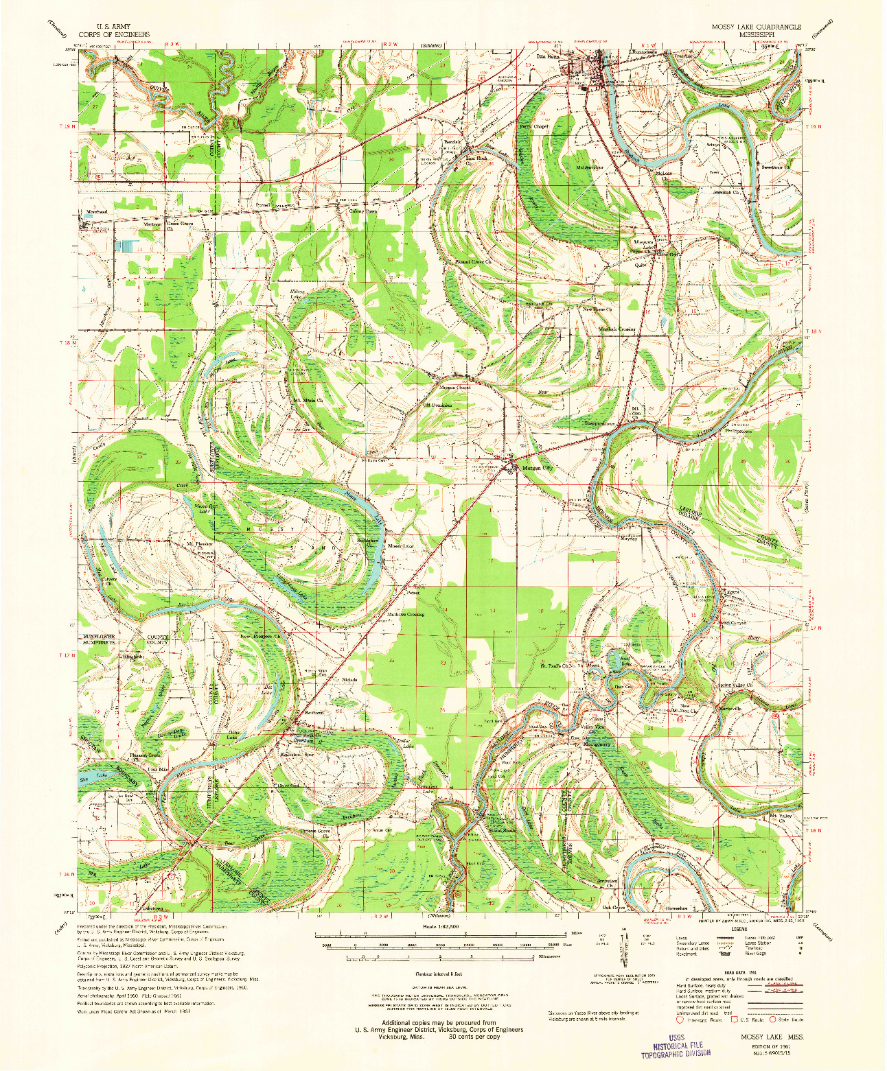 USGS 1:62500-SCALE QUADRANGLE FOR MOSSY LAKE, MS 1961