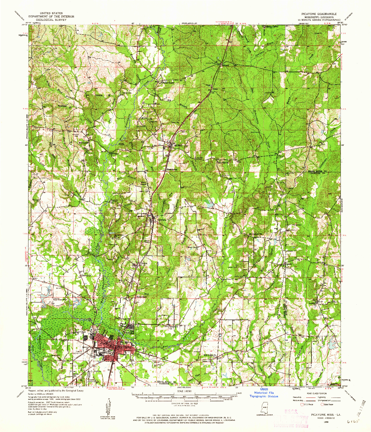 USGS 1:62500-SCALE QUADRANGLE FOR PICAYUNE, MS 1958