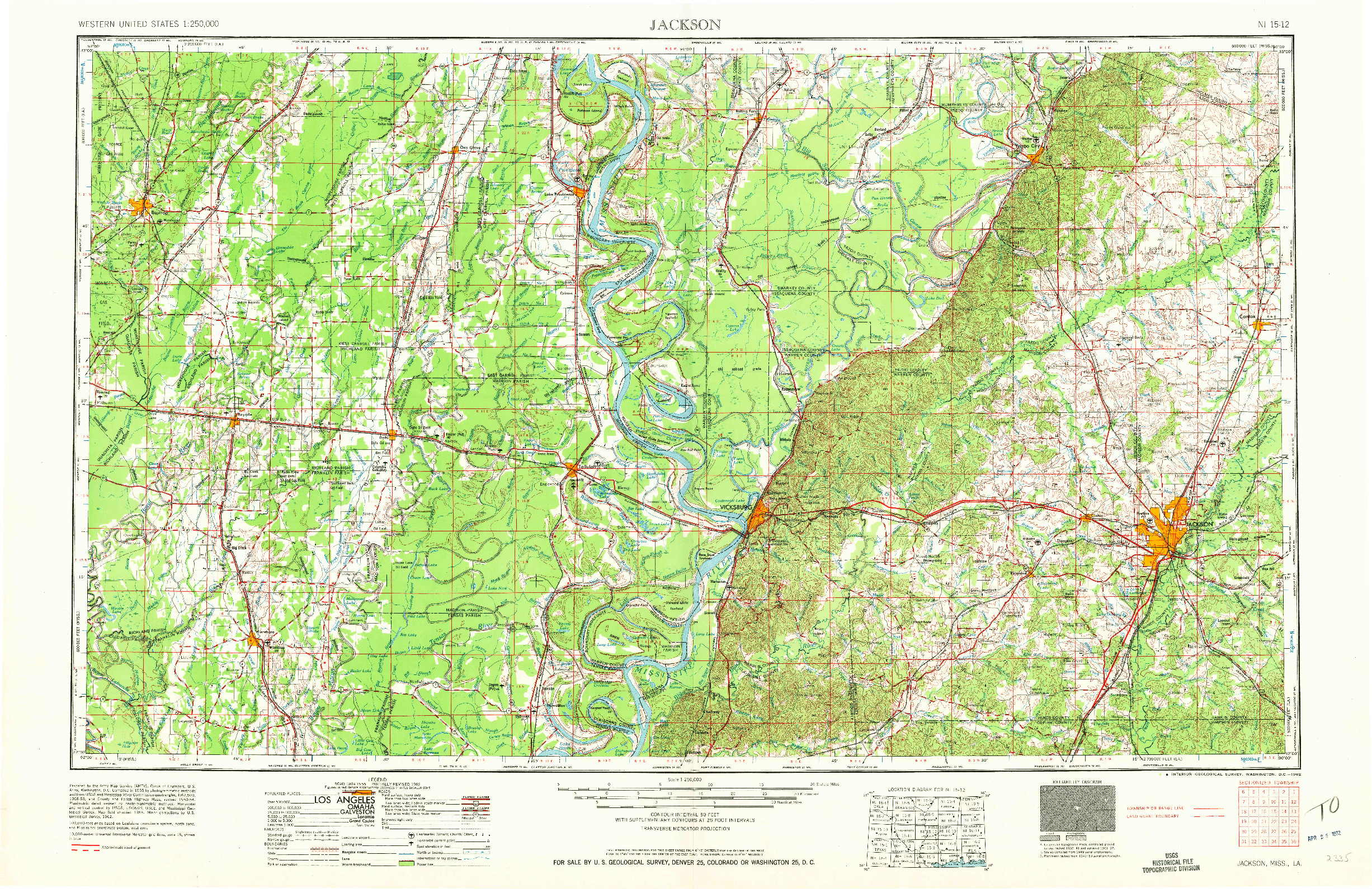 USGS 1:250000-SCALE QUADRANGLE FOR JACKSON, MS 1962