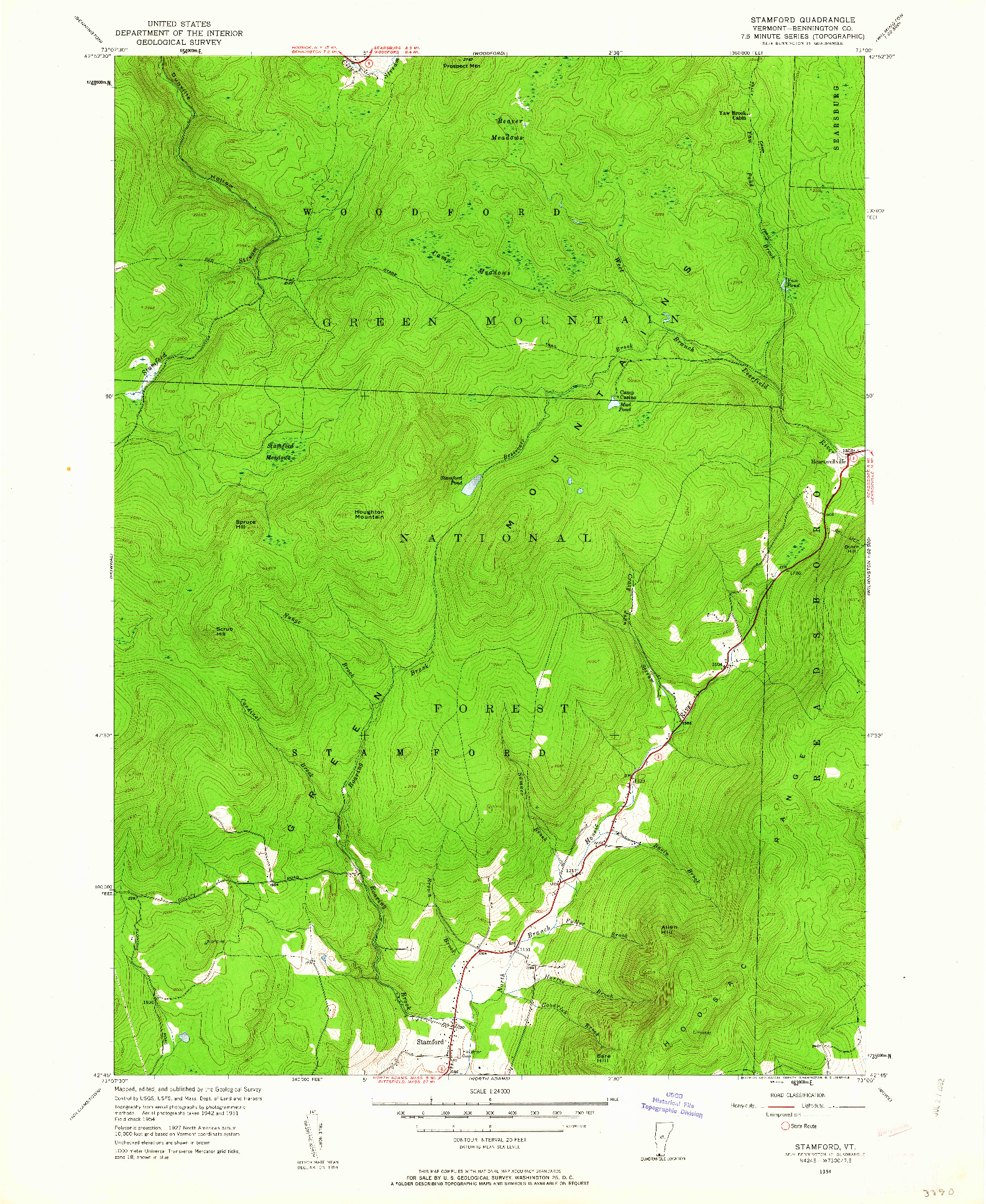 USGS 1:24000-SCALE QUADRANGLE FOR STAMFORD, VT 1954