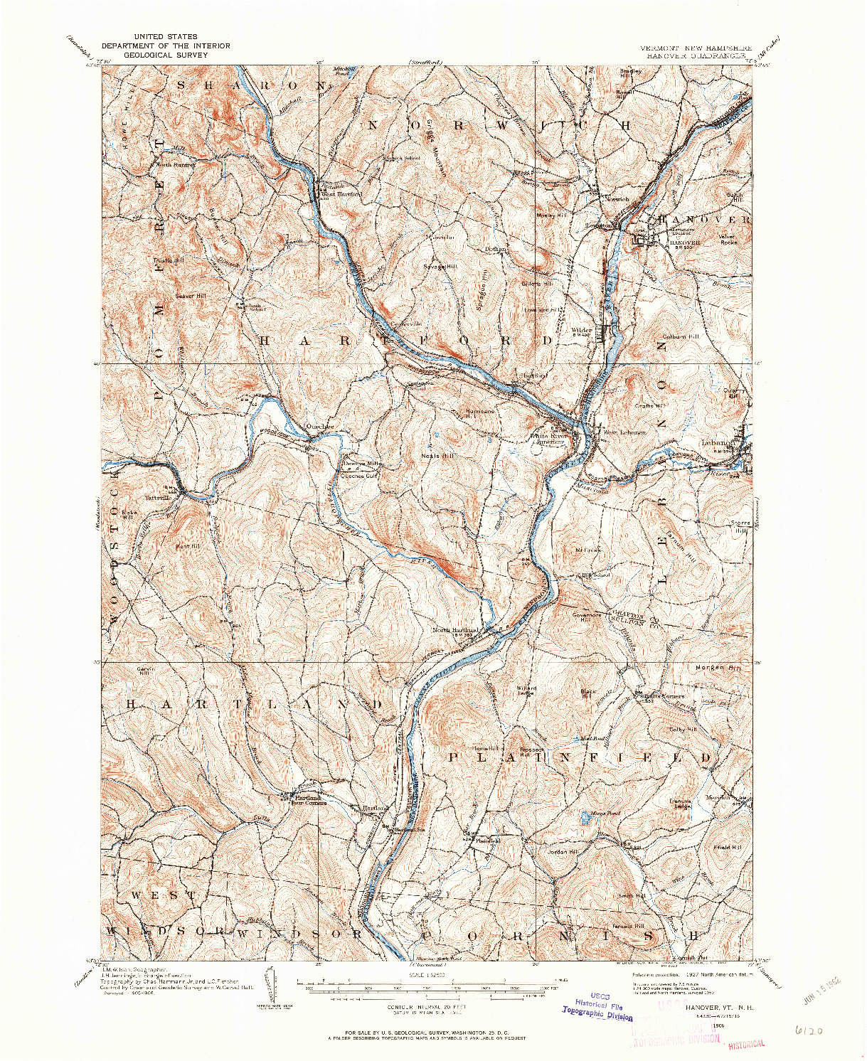 USGS 1:62500-SCALE QUADRANGLE FOR HANOVER, VT 1906