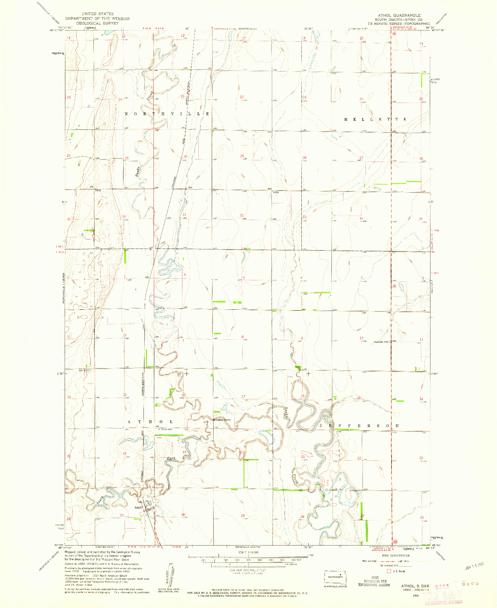 USGS 1:24000-SCALE QUADRANGLE FOR ATHOL, SD 1960