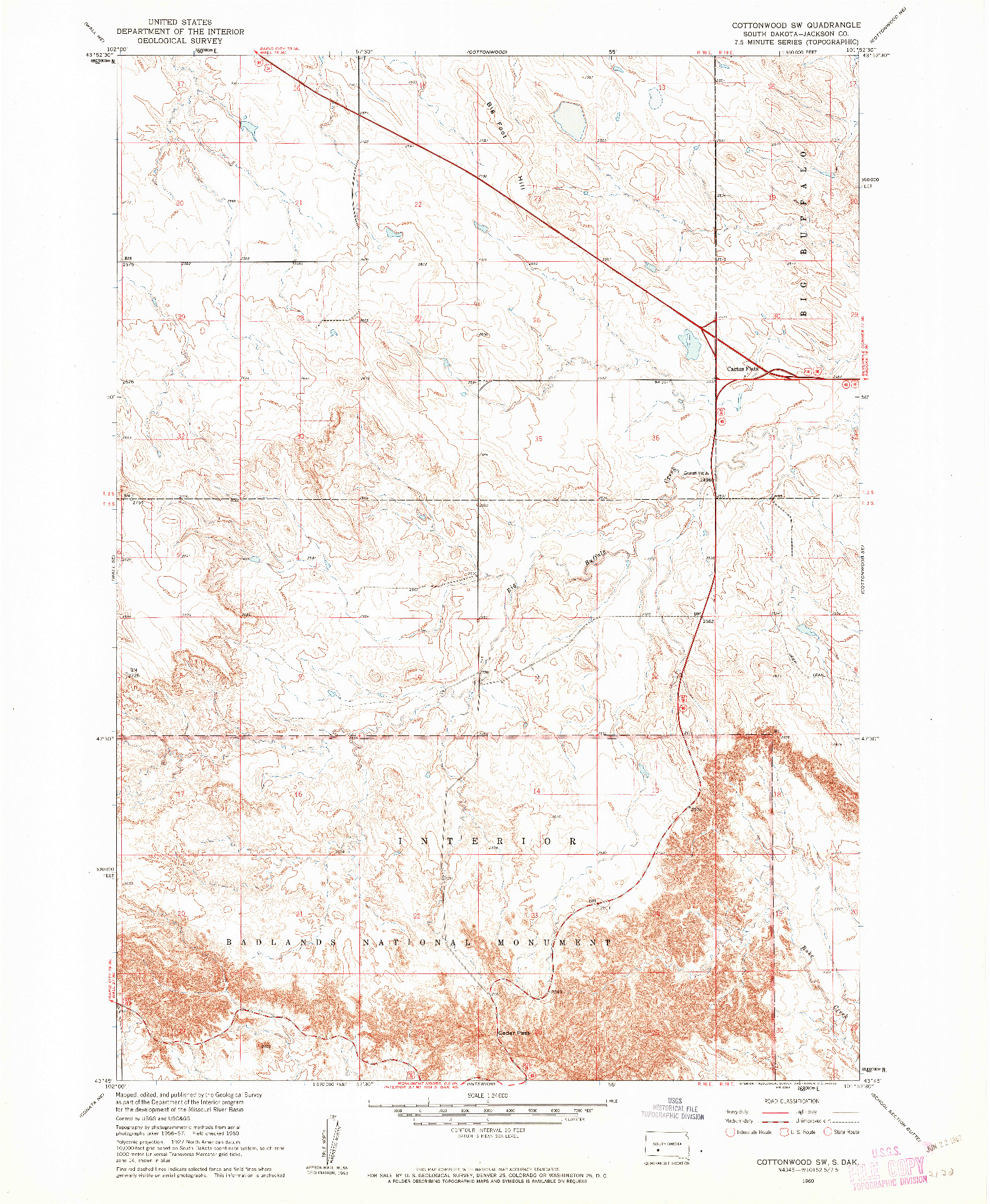 USGS 1:24000-SCALE QUADRANGLE FOR COTTONWOOD SW, SD 1960