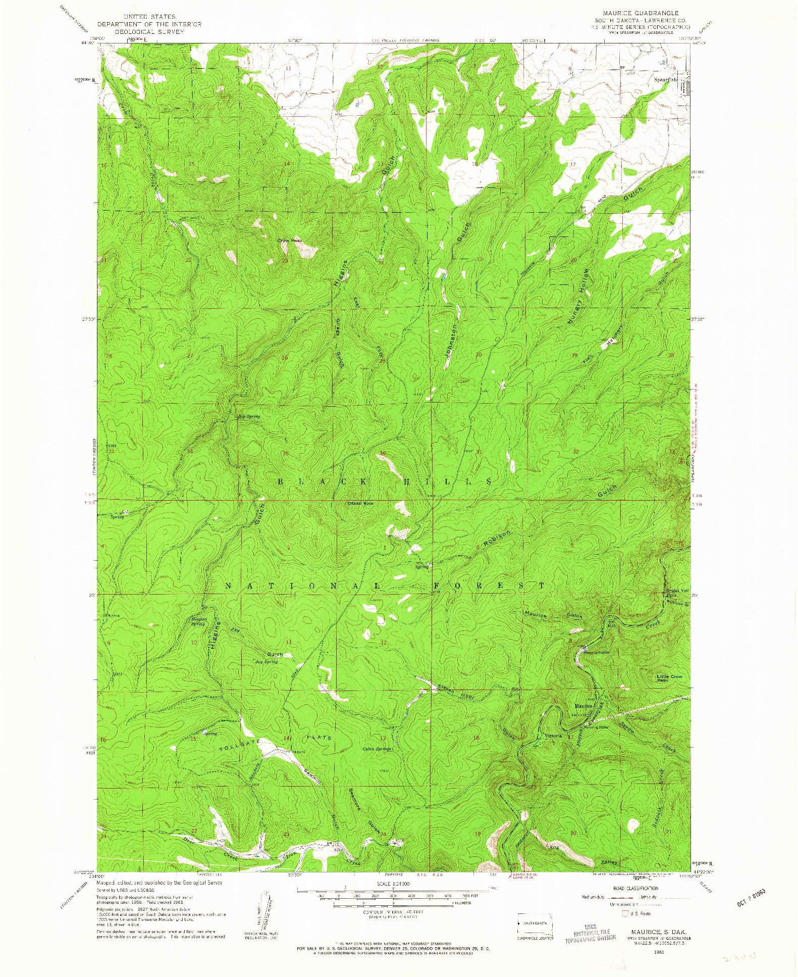 USGS 1:24000-SCALE QUADRANGLE FOR MAURICE, SD 1961