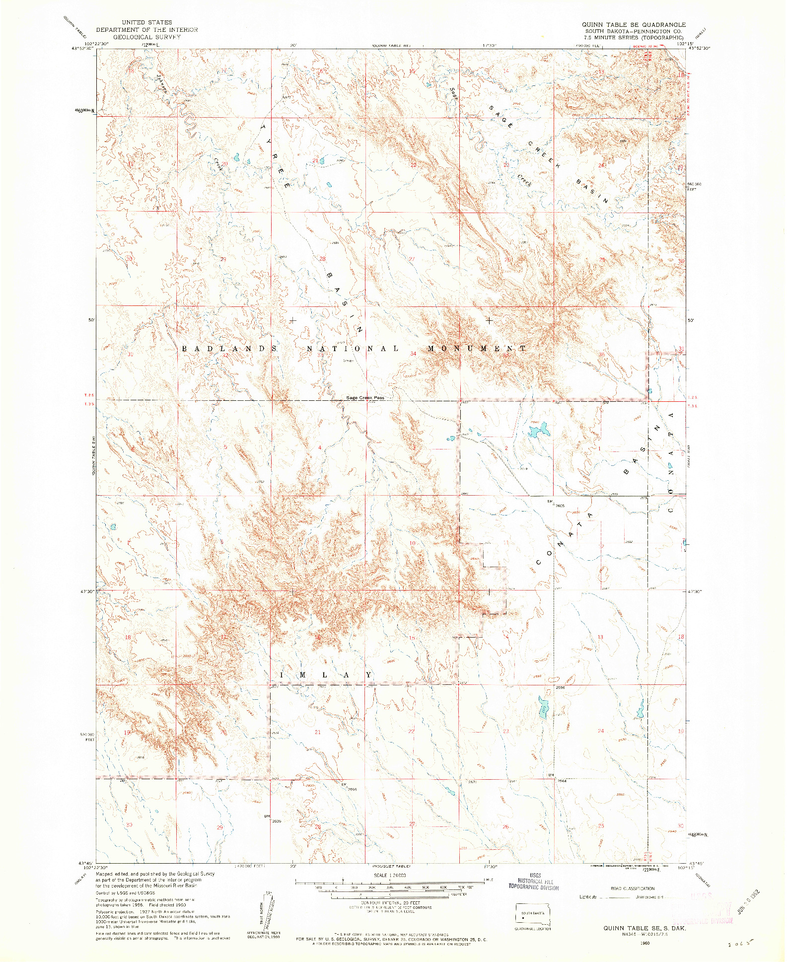 USGS 1:24000-SCALE QUADRANGLE FOR QUINN TABLE SE, SD 1960