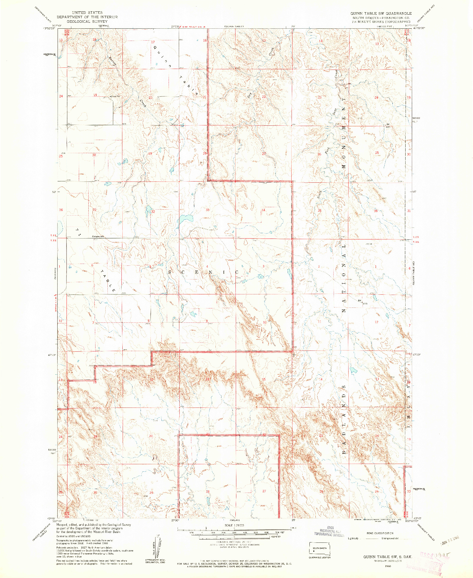 USGS 1:24000-SCALE QUADRANGLE FOR QUINN TABLE SW, SD 1960