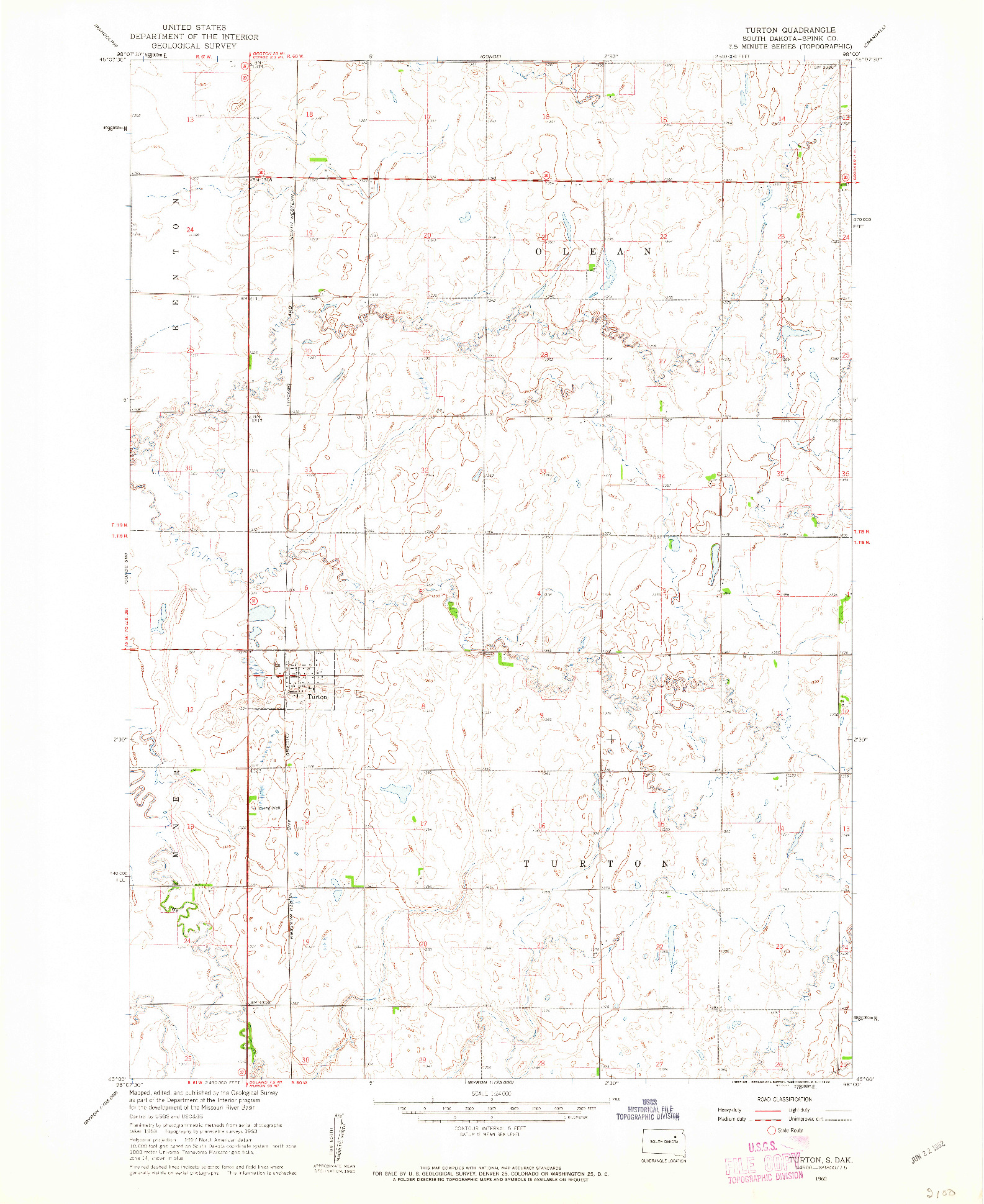 USGS 1:24000-SCALE QUADRANGLE FOR TURTON, SD 1960