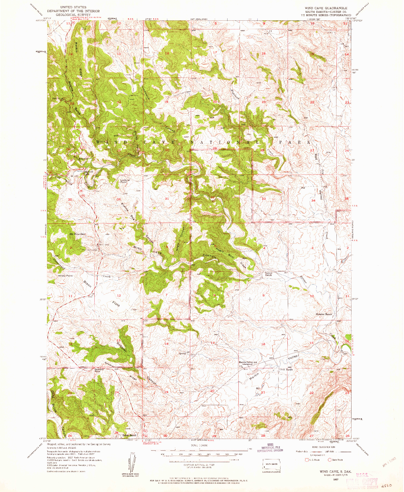 USGS 1:24000-SCALE QUADRANGLE FOR WIND CAVE, SD 1957