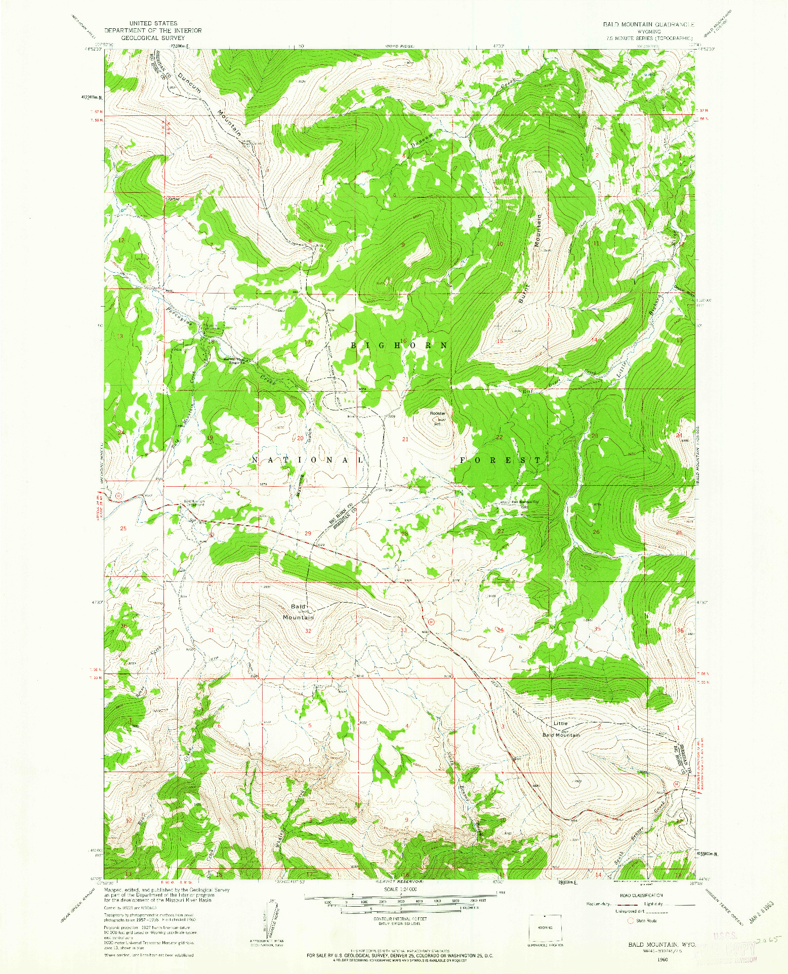 USGS 1:24000-SCALE QUADRANGLE FOR BALD MOUNTAIN, WY 1960