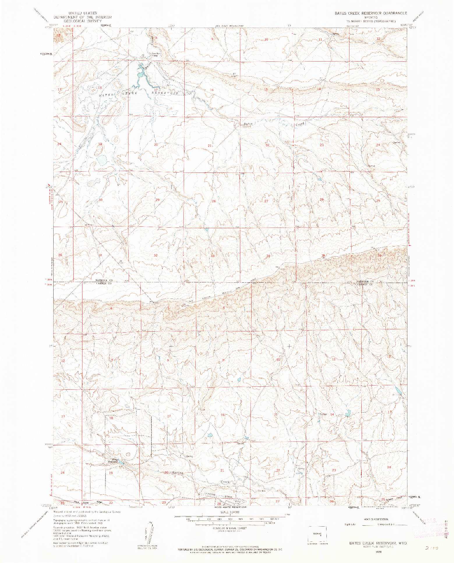 USGS 1:24000-SCALE QUADRANGLE FOR BATES CREEK RESERVOIR, WY 1959