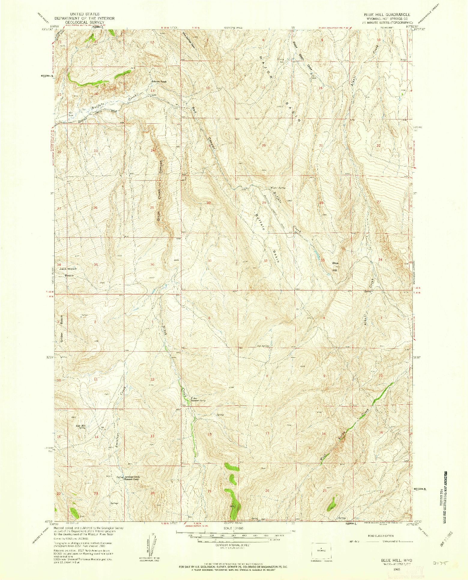 USGS 1:24000-SCALE QUADRANGLE FOR BLUE HILL, WY 1960