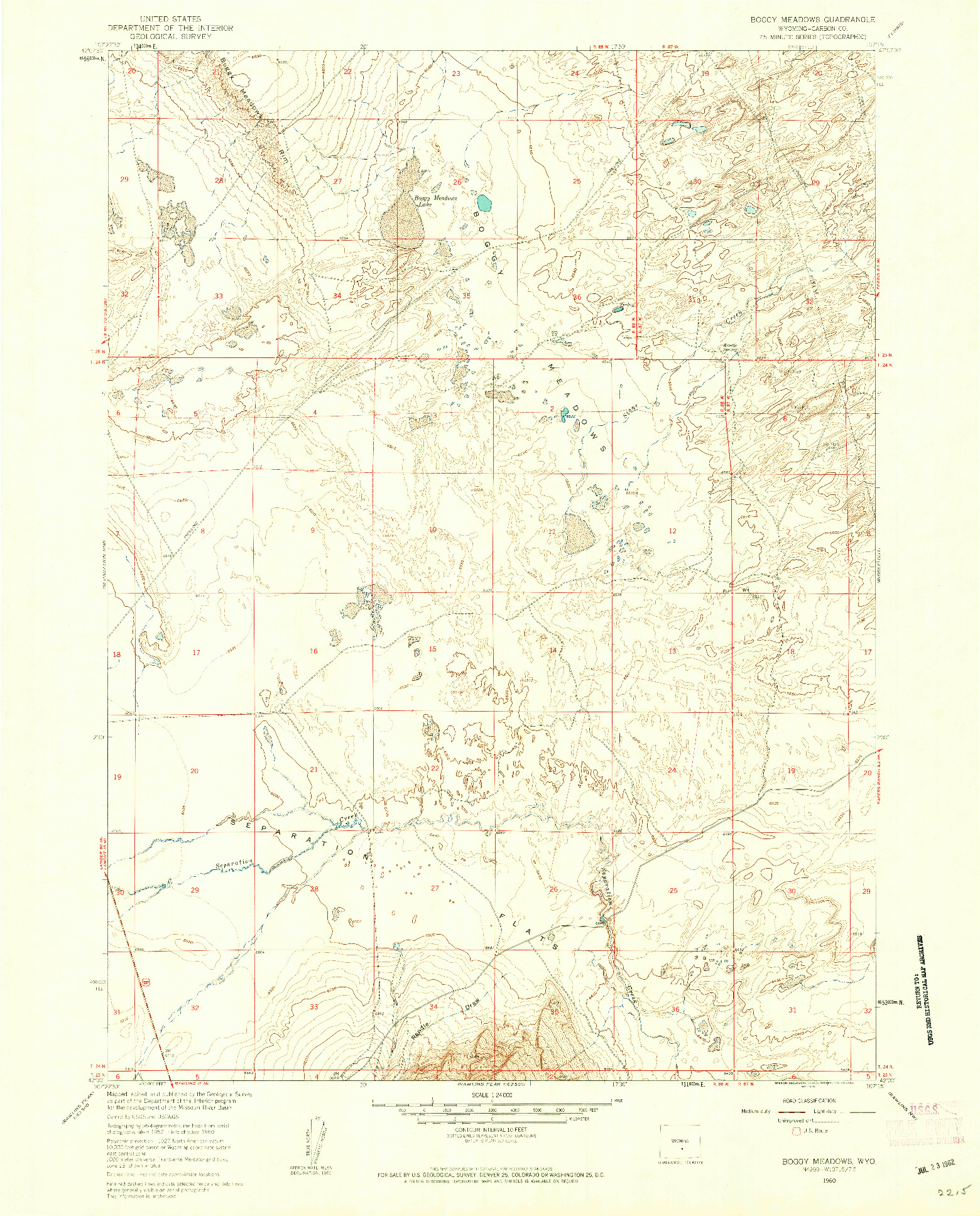 USGS 1:24000-SCALE QUADRANGLE FOR BOGGY MEADOWS, WY 1960