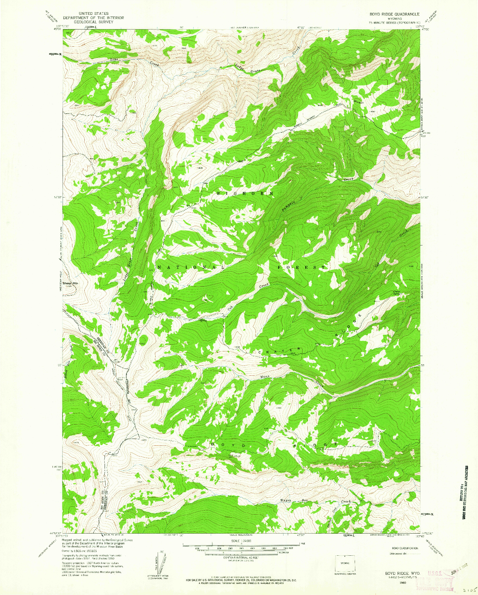 USGS 1:24000-SCALE QUADRANGLE FOR BOYD RIDGE, WY 1960