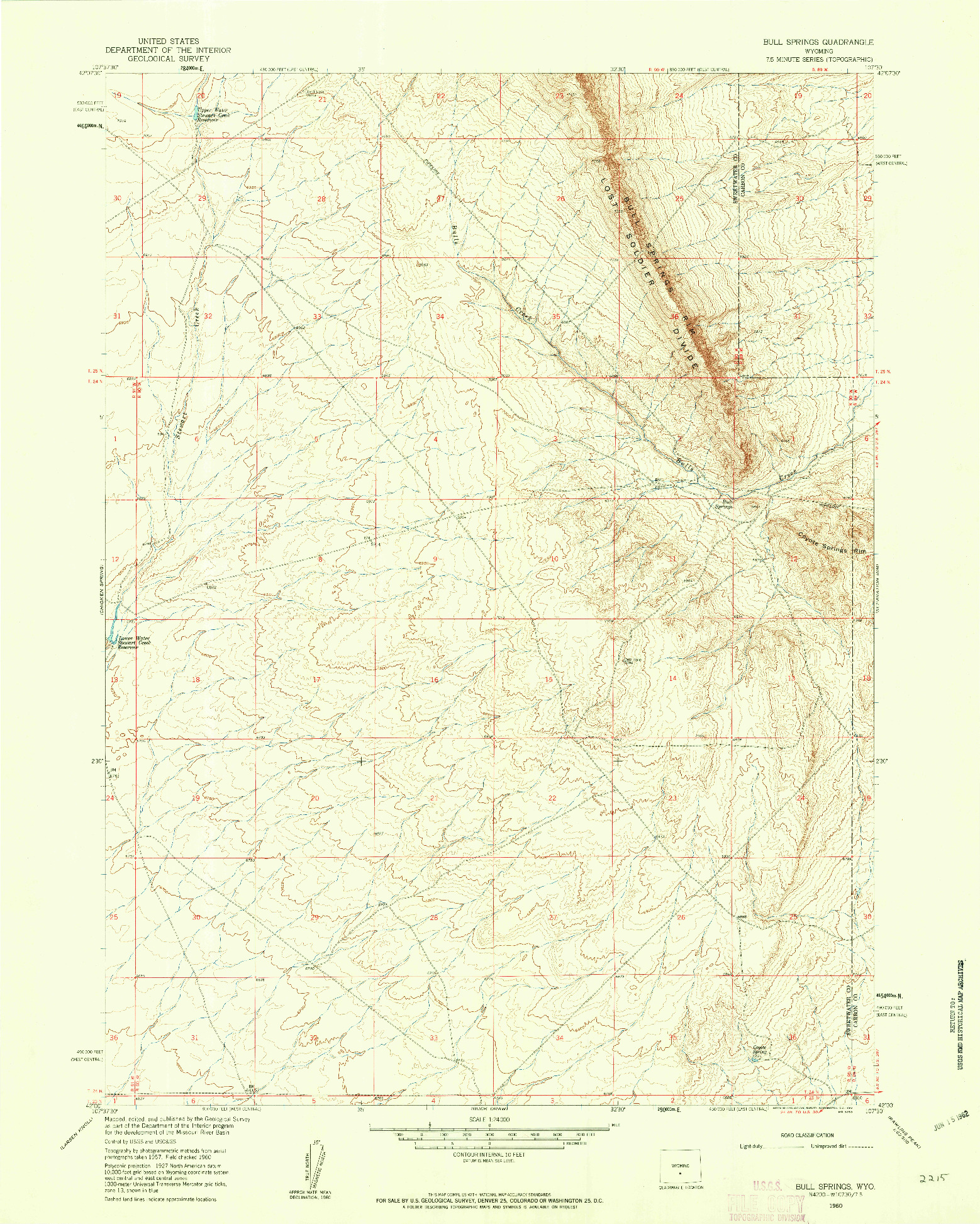 USGS 1:24000-SCALE QUADRANGLE FOR BULL SPRINGS, WY 1960