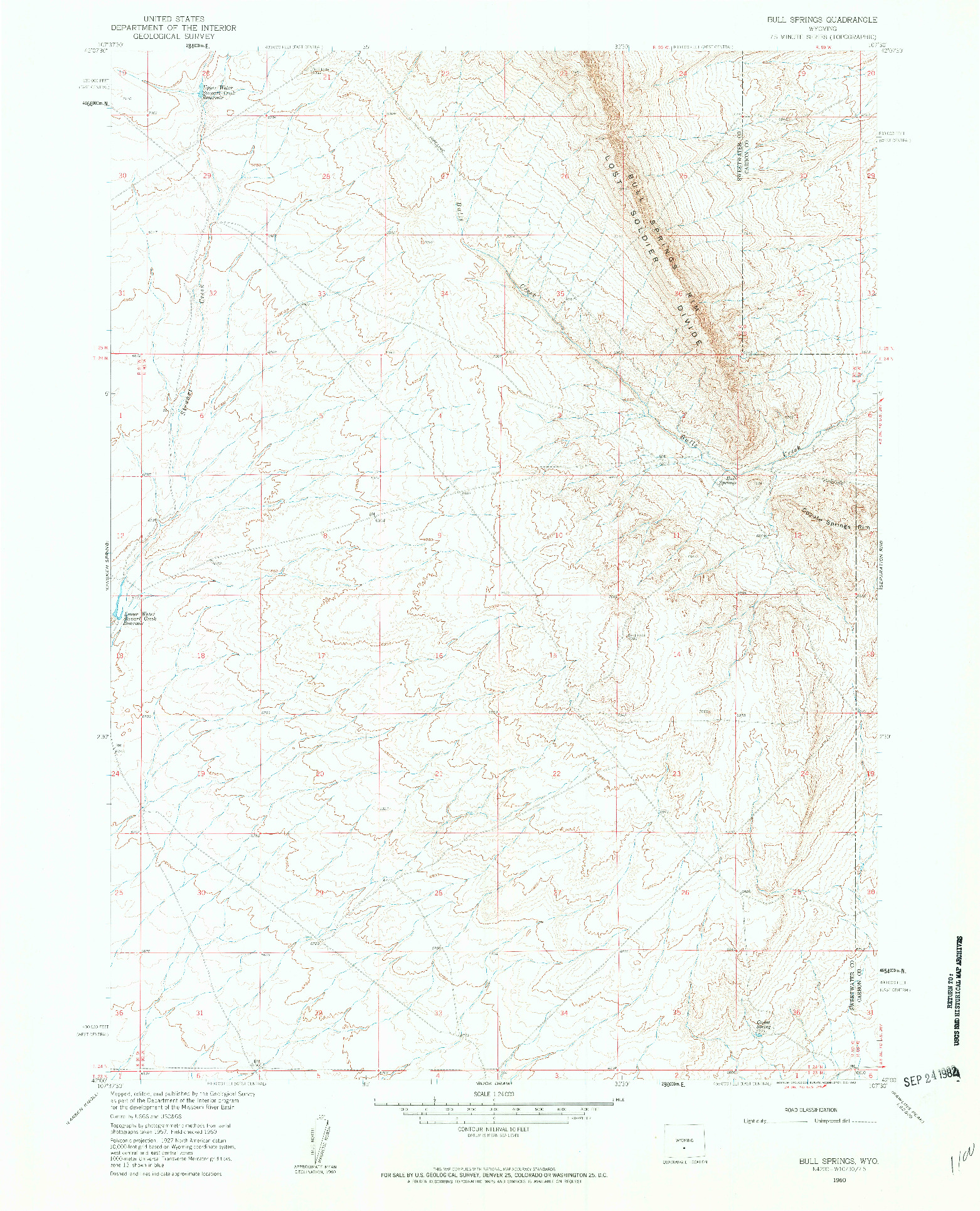 USGS 1:24000-SCALE QUADRANGLE FOR BULL SPRINGS, WY 1960