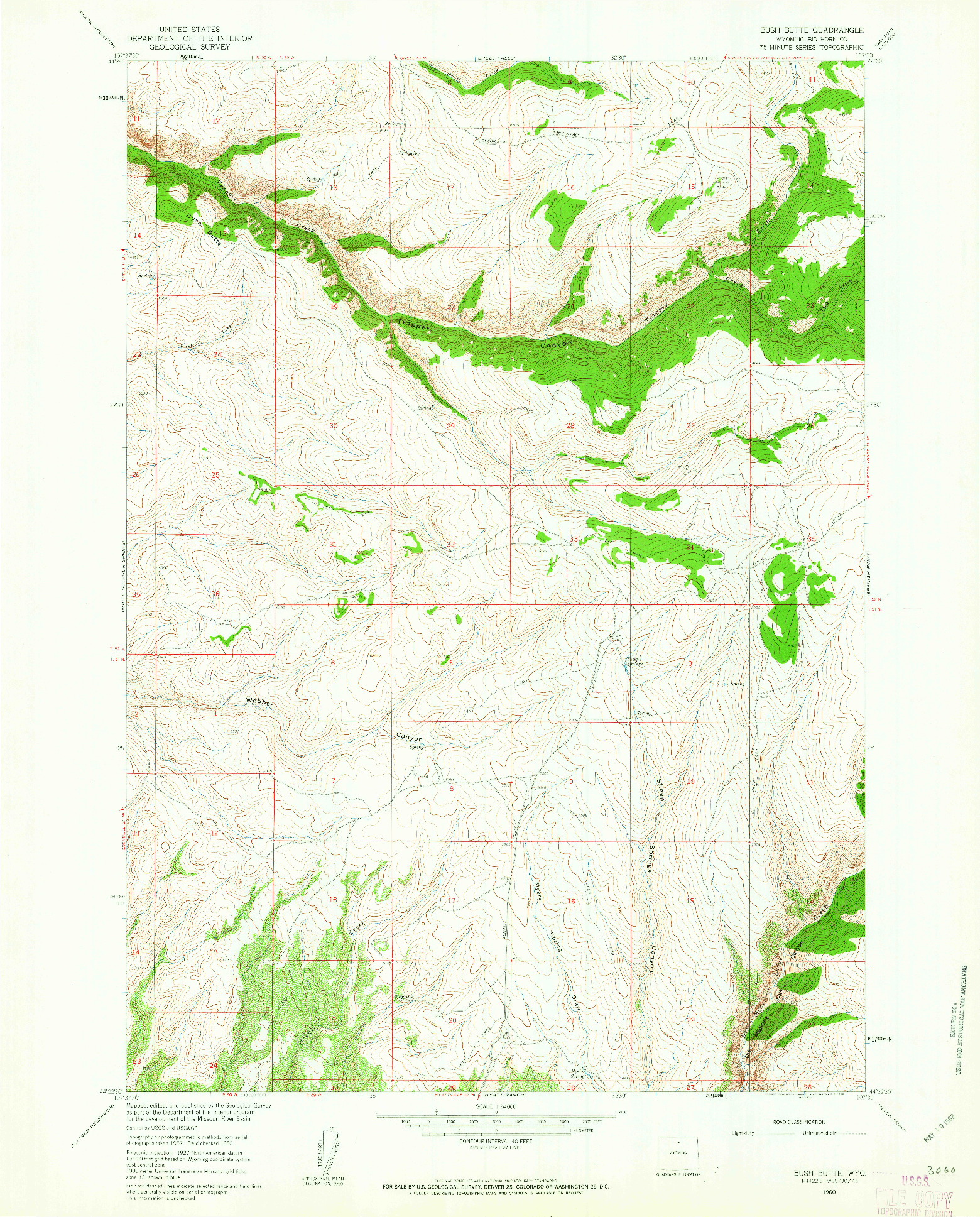 USGS 1:24000-SCALE QUADRANGLE FOR BUSH BUTTE, WY 1960