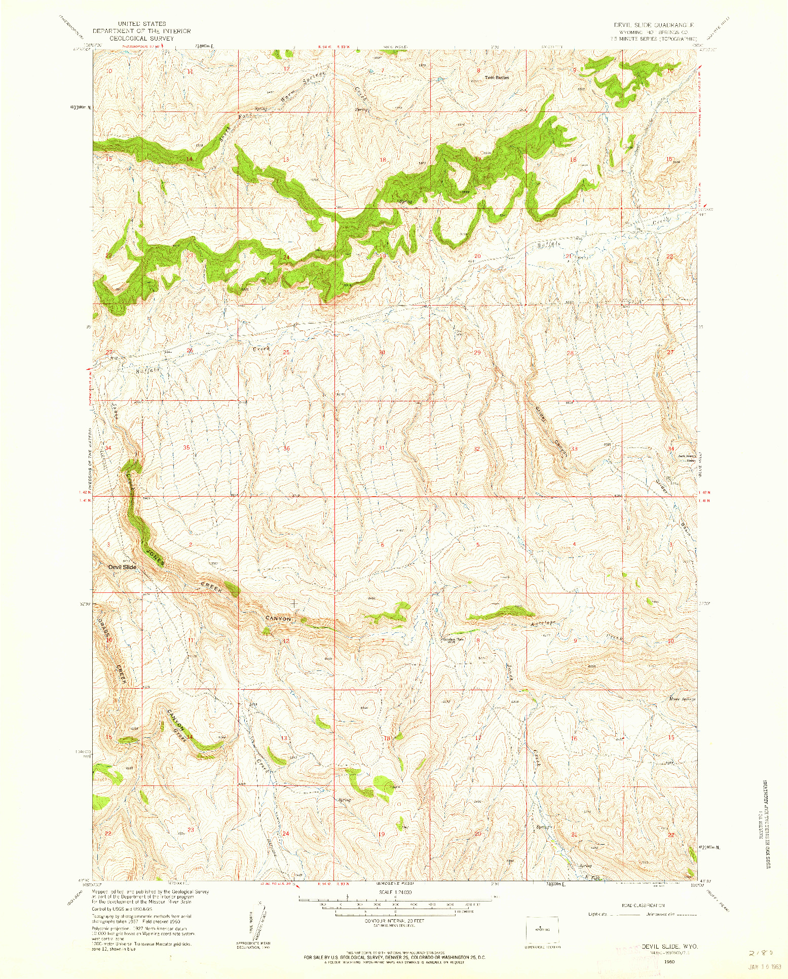 USGS 1:24000-SCALE QUADRANGLE FOR DEVIL SLIDE, WY 1960