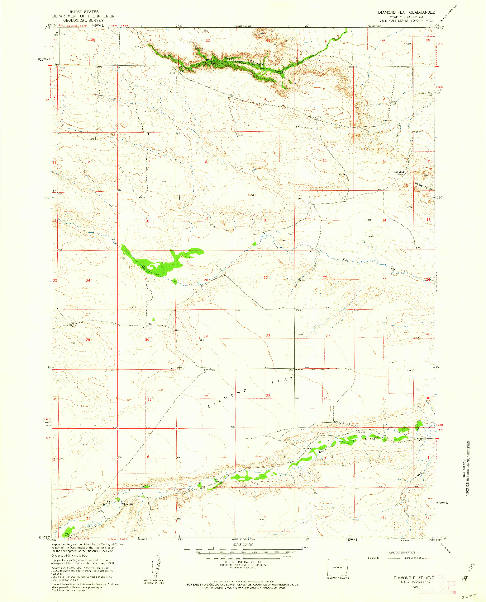 USGS 1:24000-SCALE QUADRANGLE FOR DIAMOND FLAT, WY 1960
