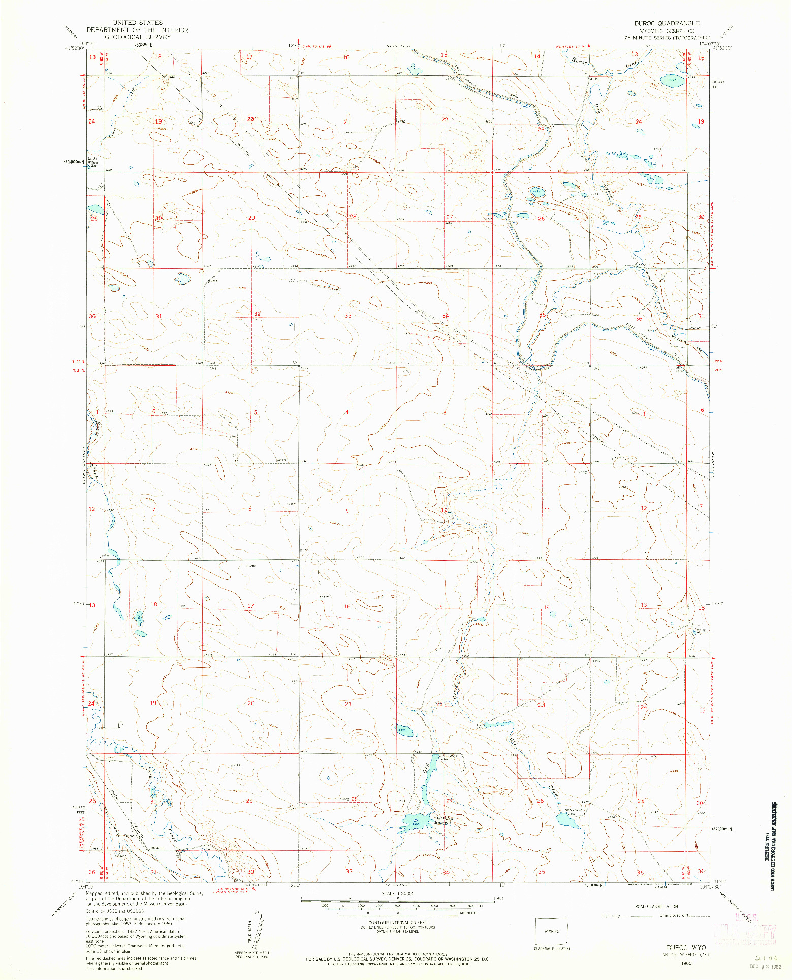 USGS 1:24000-SCALE QUADRANGLE FOR DUROC, WY 1960