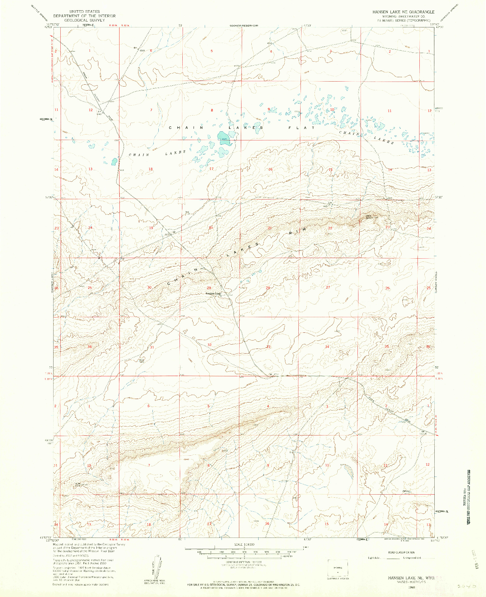 USGS 1:24000-SCALE QUADRANGLE FOR HANSEN LAKE NE, WY 1960