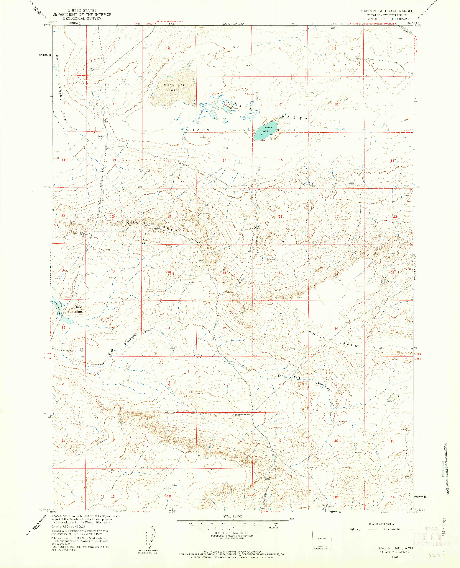 USGS 1:24000-SCALE QUADRANGLE FOR HANSEN LAKE, WY 1960