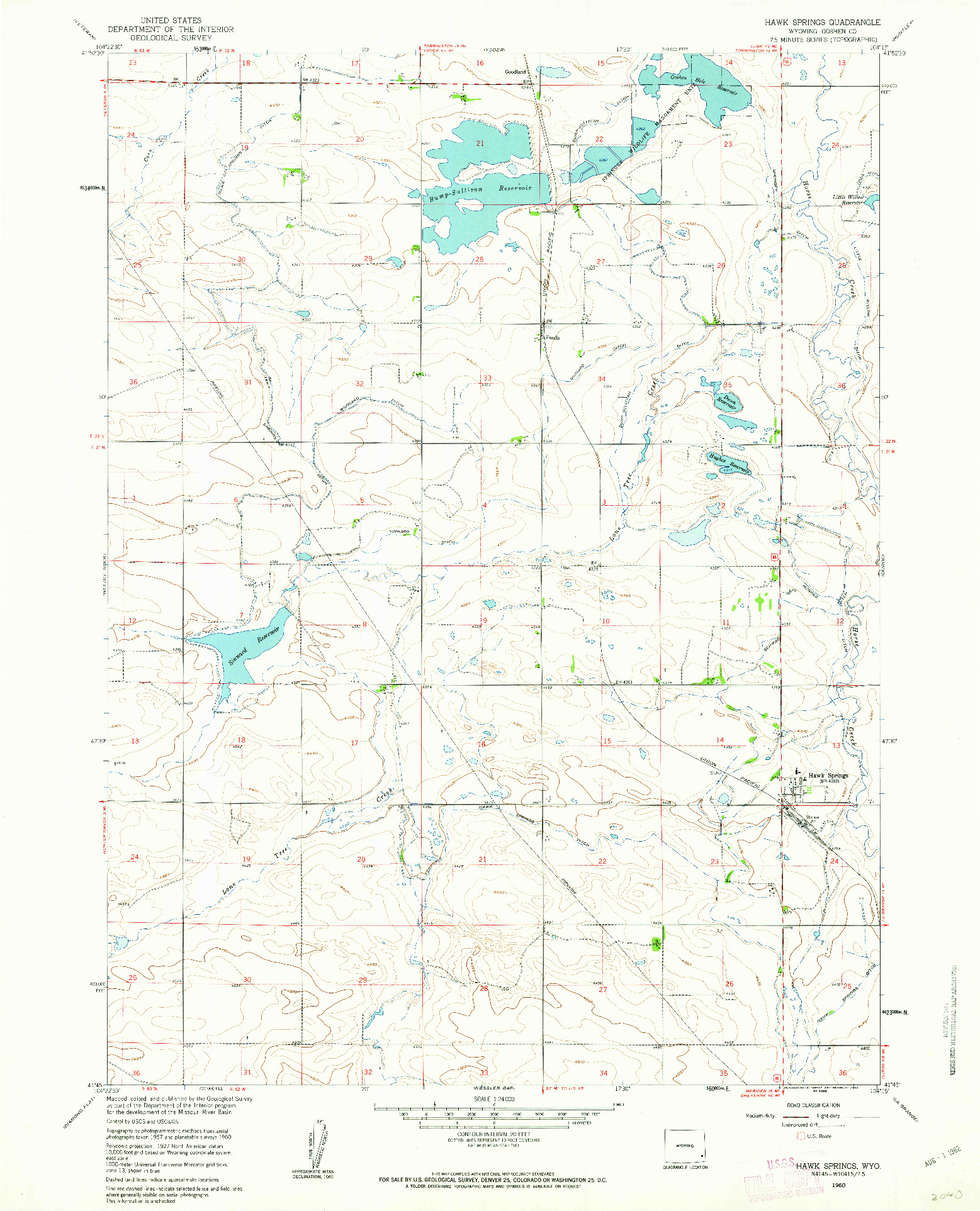 USGS 1:24000-SCALE QUADRANGLE FOR HAWK SPRINGS, WY 1960