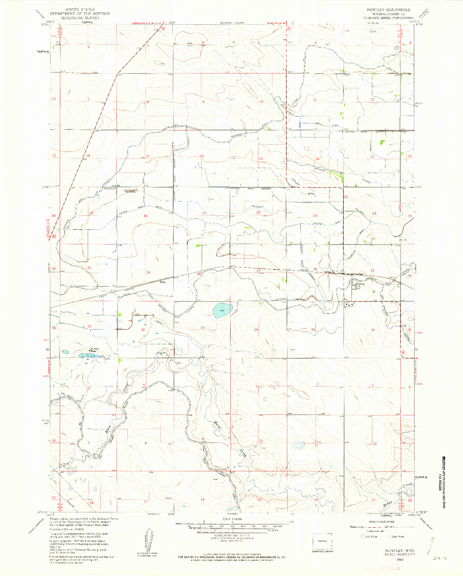 USGS 1:24000-SCALE QUADRANGLE FOR HUNTLEY, WY 1960