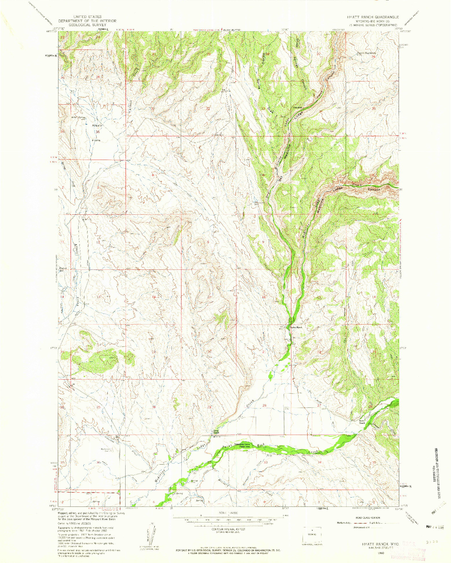 USGS 1:24000-SCALE QUADRANGLE FOR HYATT RANCH, WY 1960