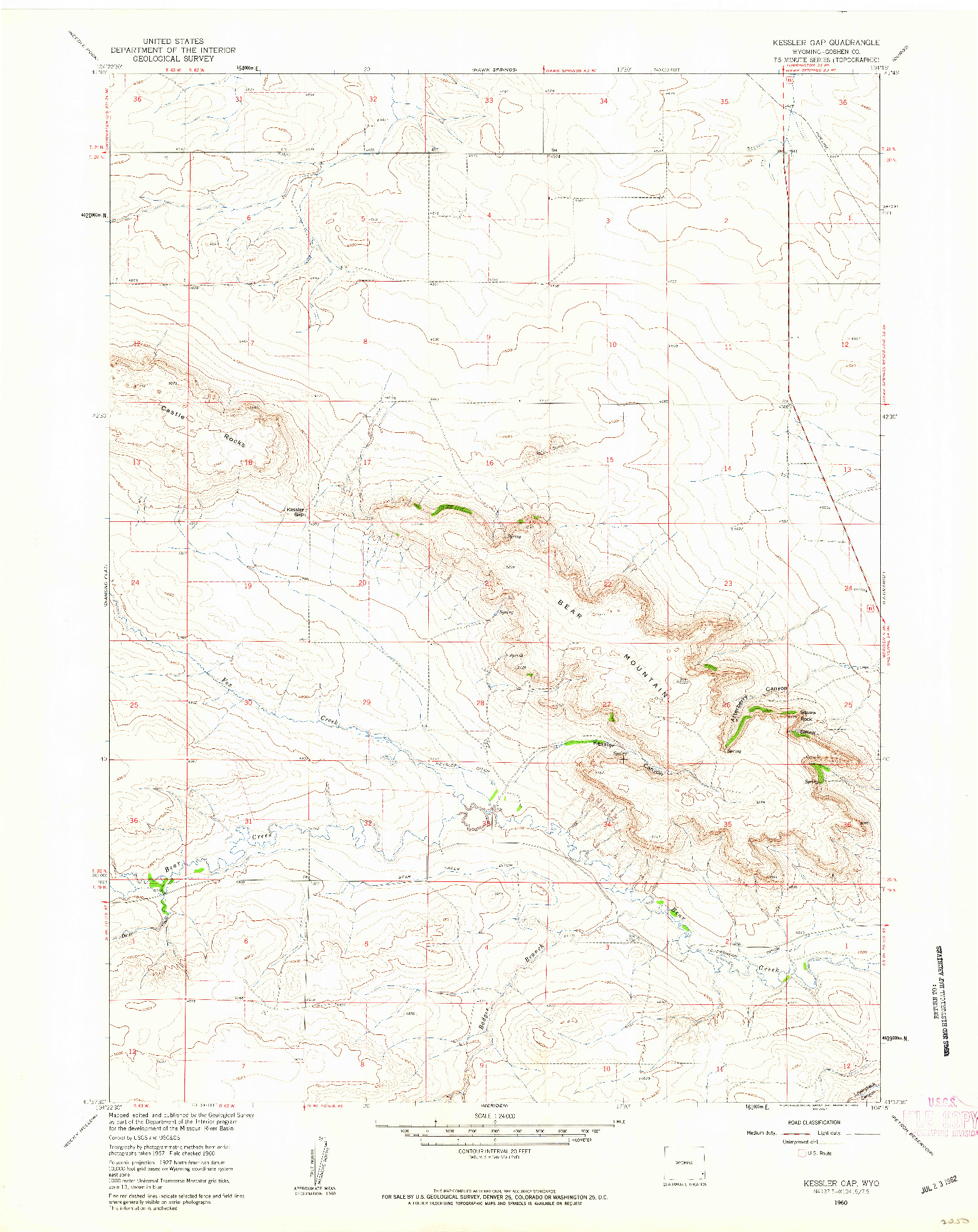 USGS 1:24000-SCALE QUADRANGLE FOR KESSLER GAP, WY 1960
