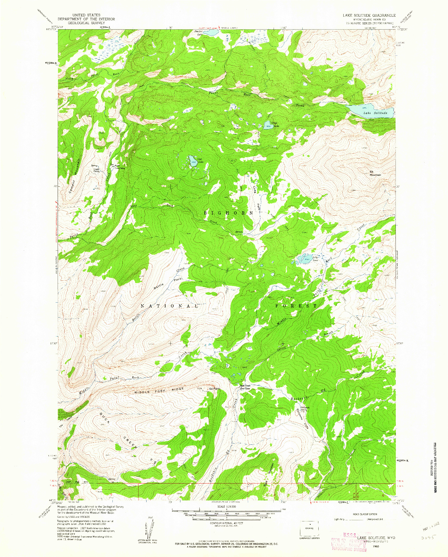 USGS 1:24000-SCALE QUADRANGLE FOR LAKE SOLITUDE, WY 1960