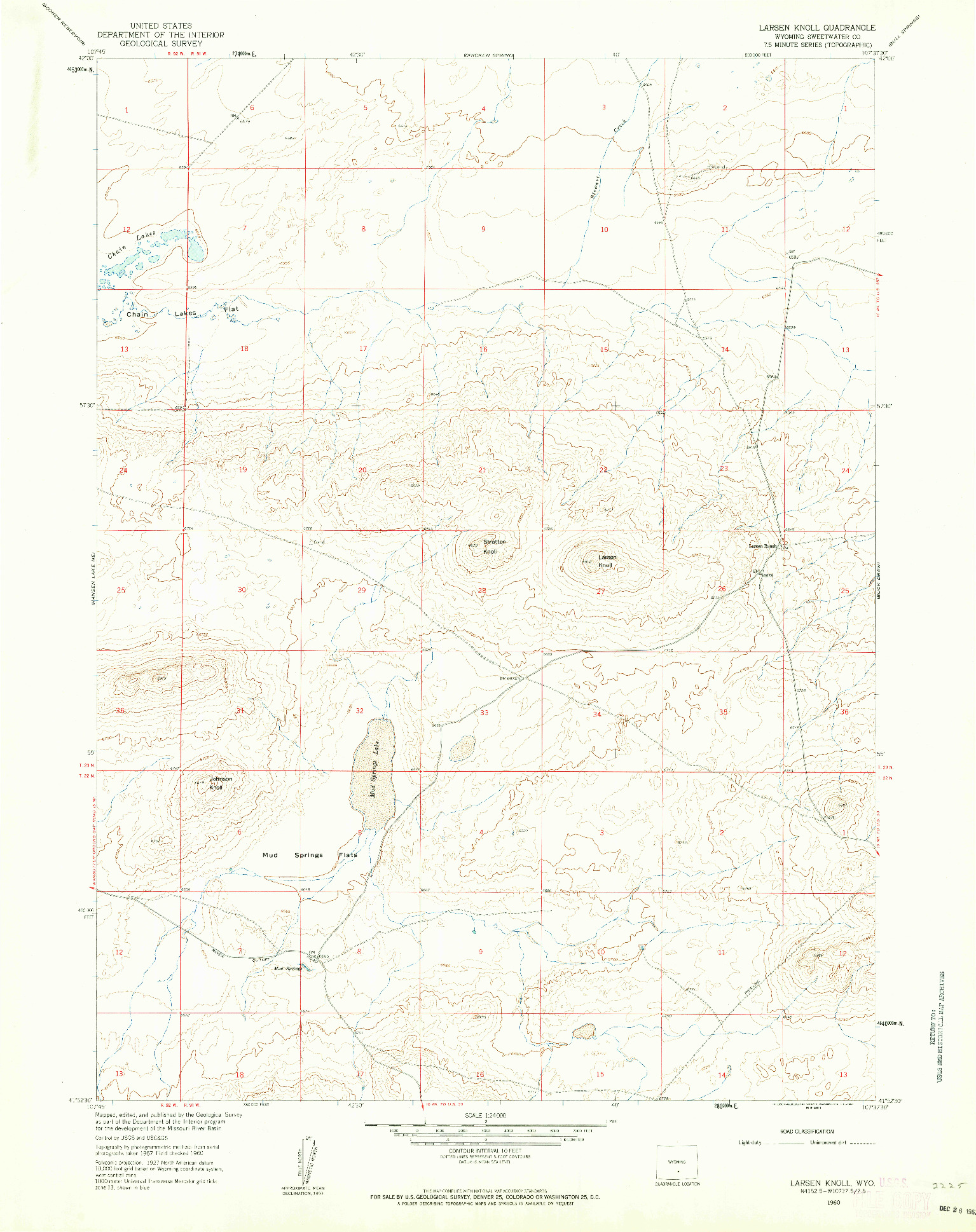 USGS 1:24000-SCALE QUADRANGLE FOR LARSEN KNOLL, WY 1960