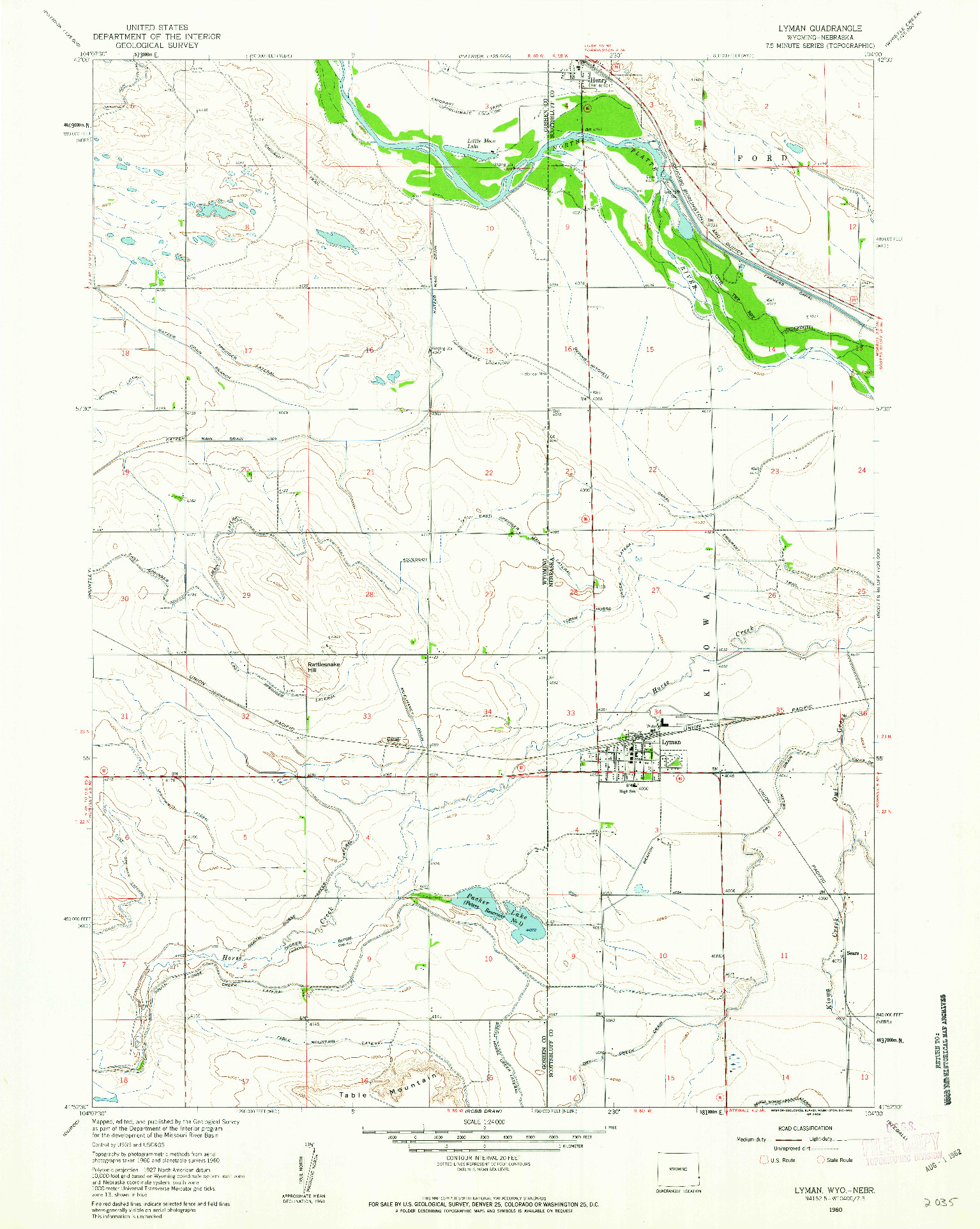 USGS 1:24000-SCALE QUADRANGLE FOR LYMAN, WY 1960