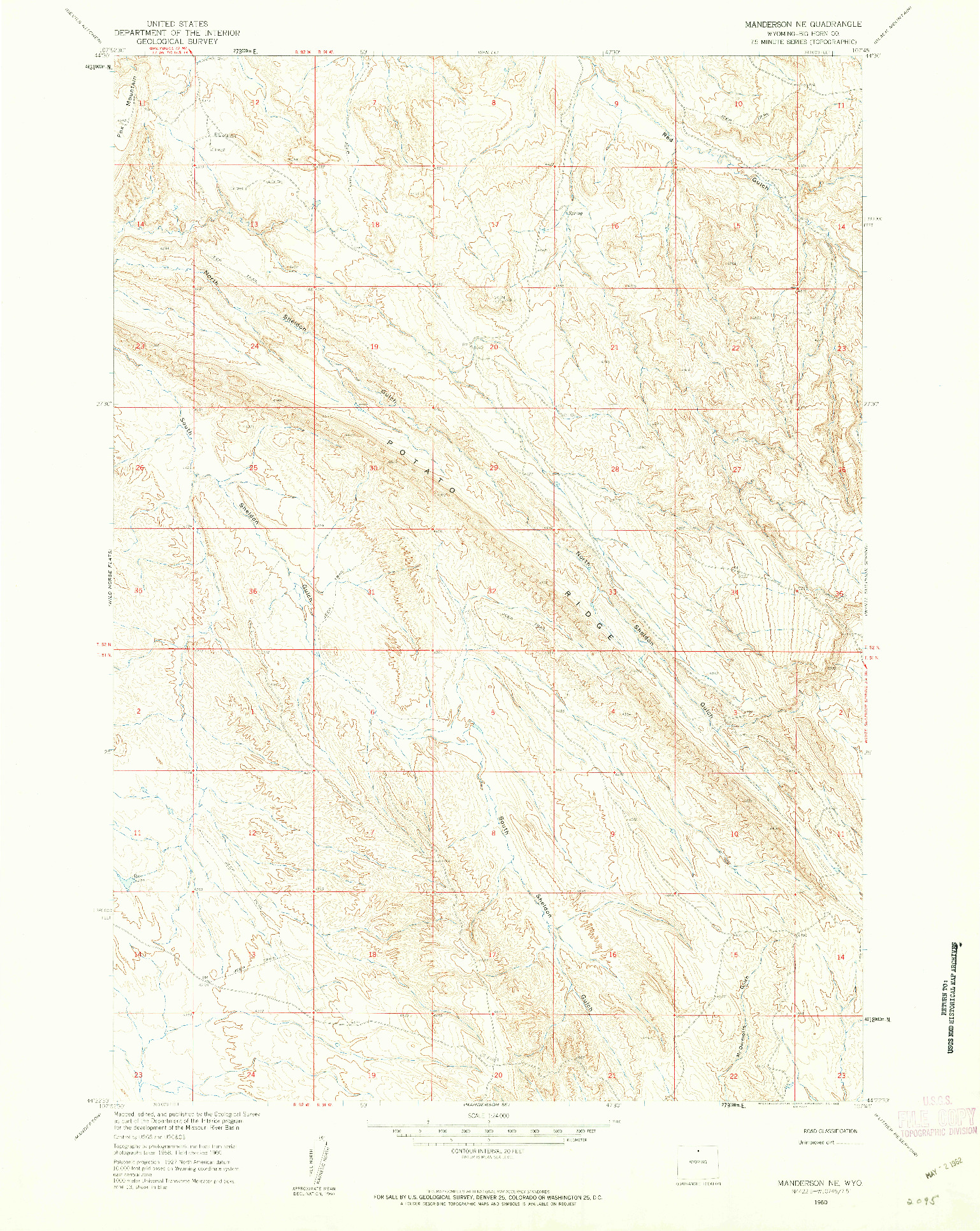 USGS 1:24000-SCALE QUADRANGLE FOR MANDERSON NE, WY 1960