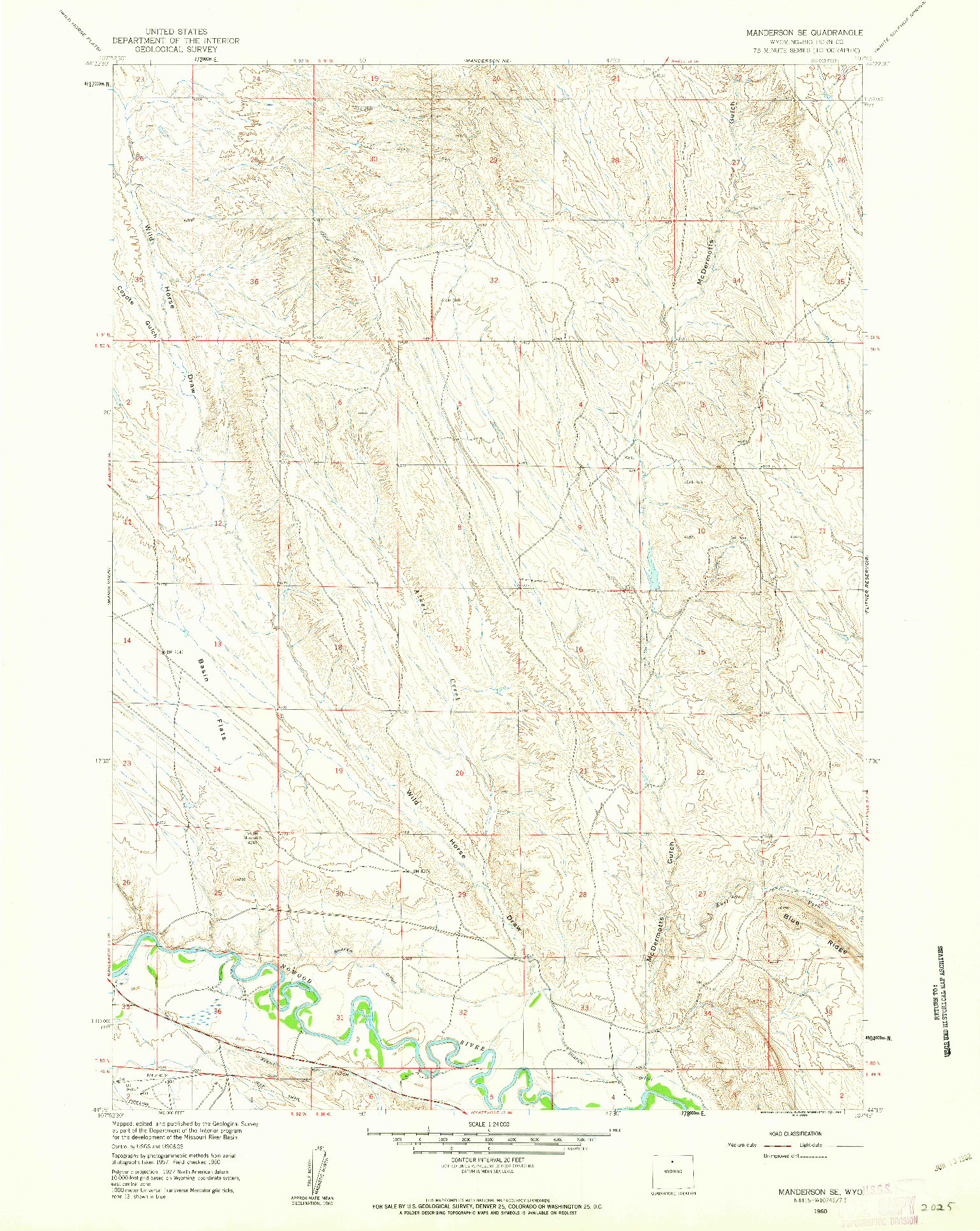 USGS 1:24000-SCALE QUADRANGLE FOR MANDERSON SE, WY 1960