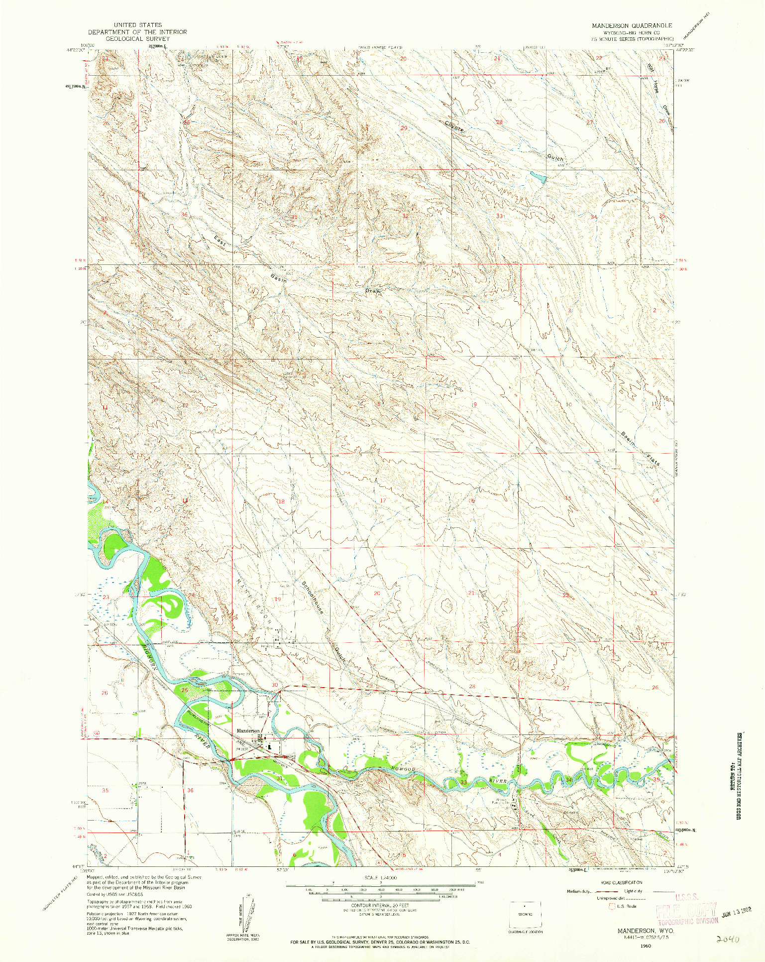 USGS 1:24000-SCALE QUADRANGLE FOR MANDERSON, WY 1960