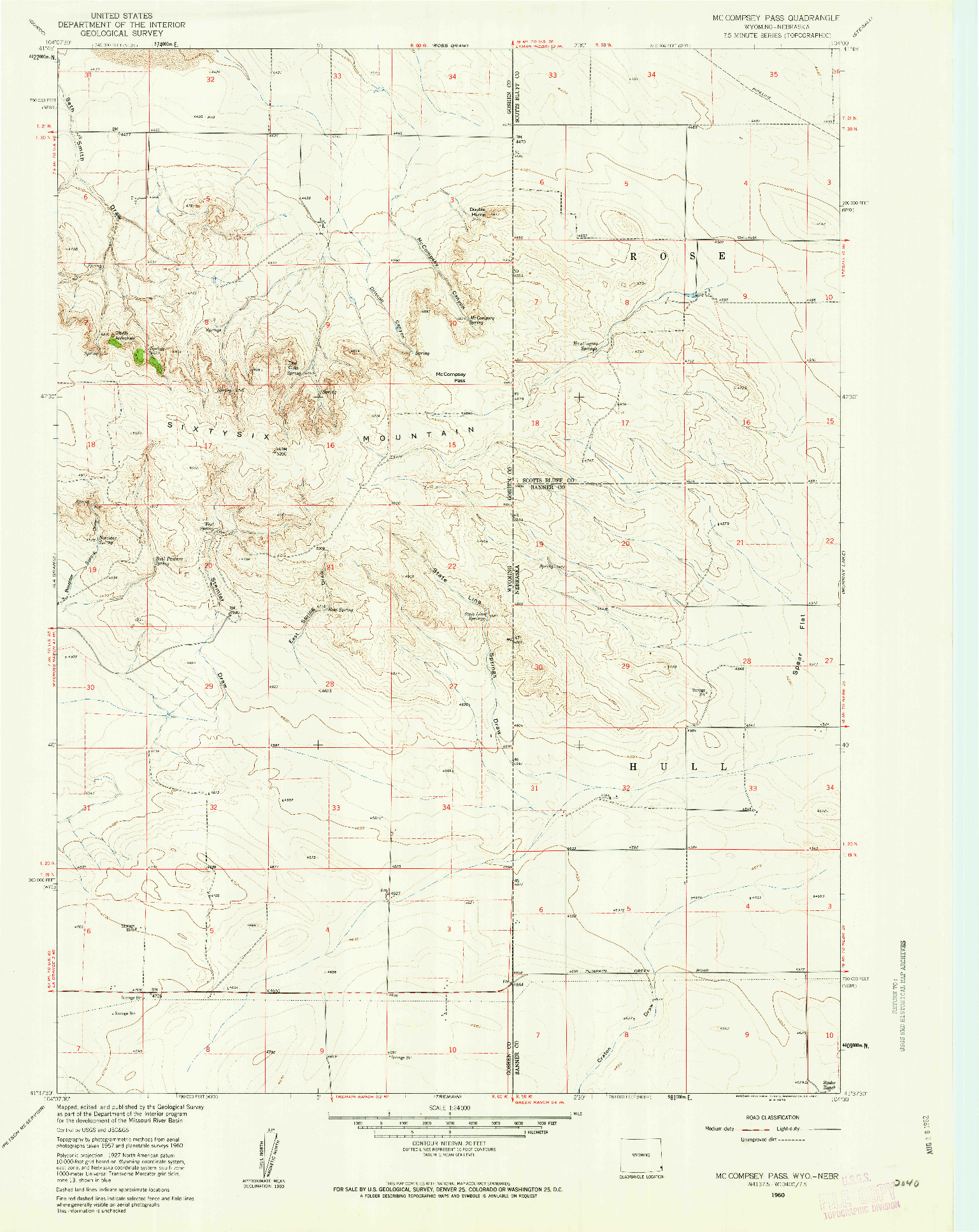 USGS 1:24000-SCALE QUADRANGLE FOR MC COMPSEY PASS, WY 1960
