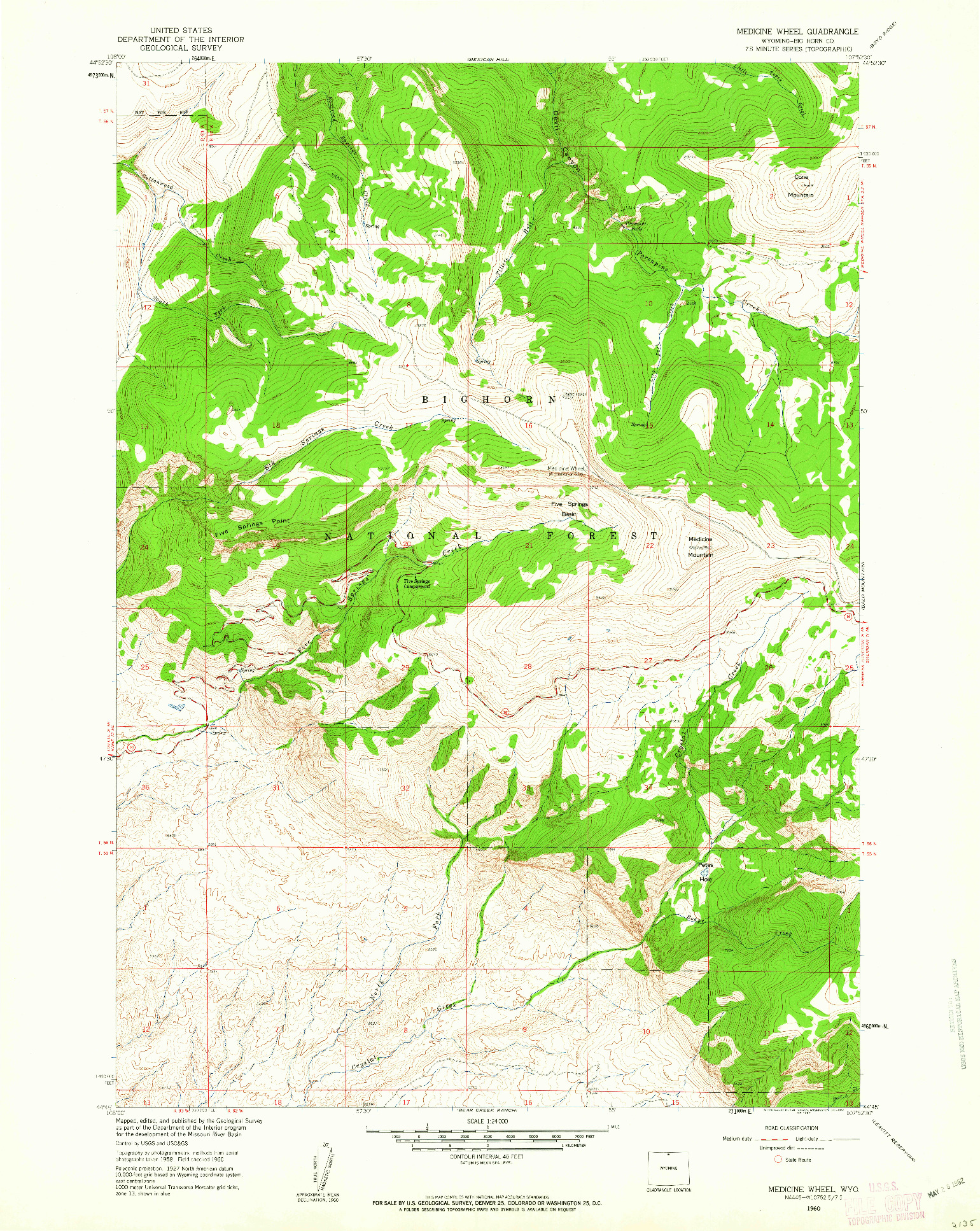 USGS 1:24000-SCALE QUADRANGLE FOR MEDICINE WHEEL, WY 1960