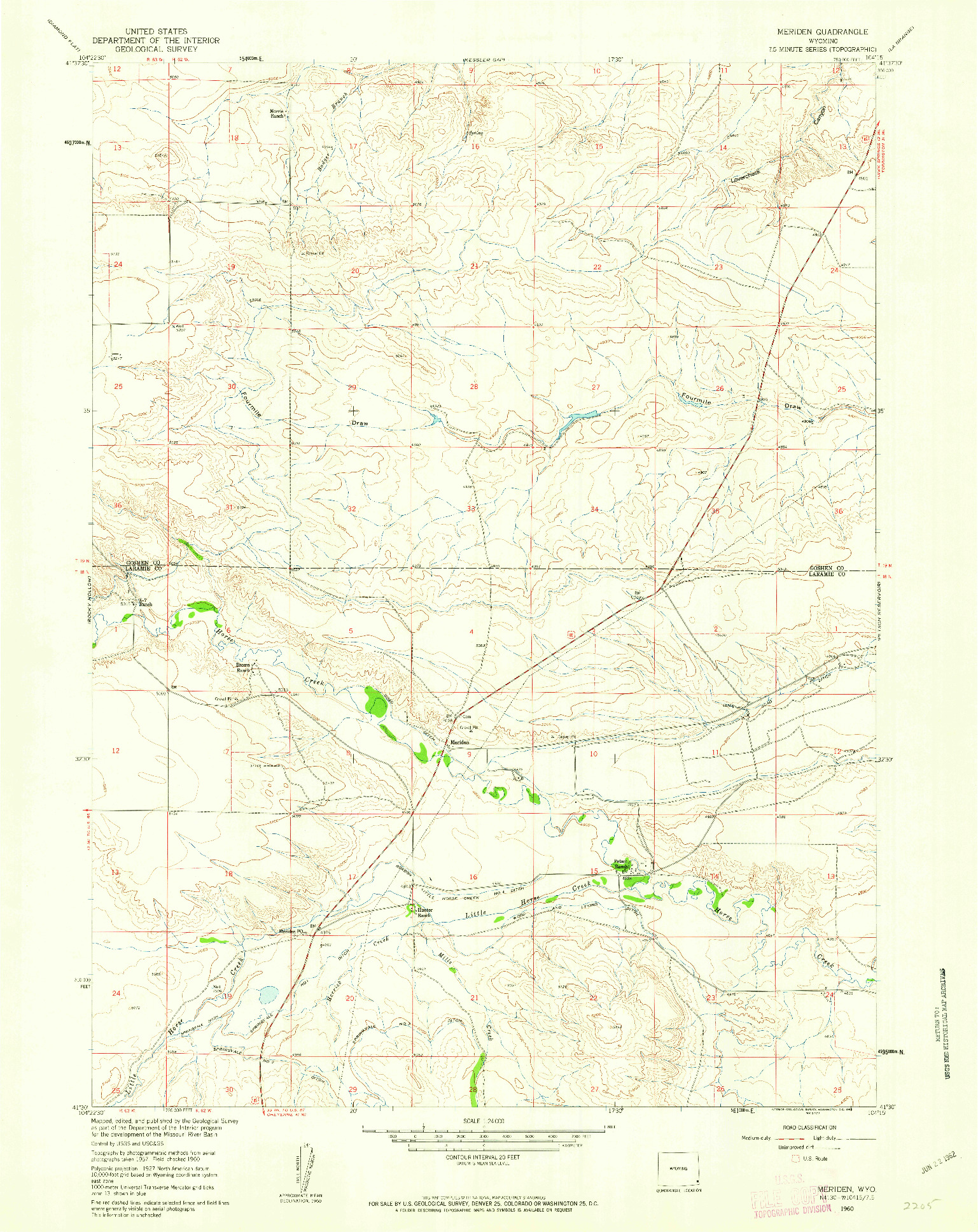 USGS 1:24000-SCALE QUADRANGLE FOR MERIDEN, WY 1960