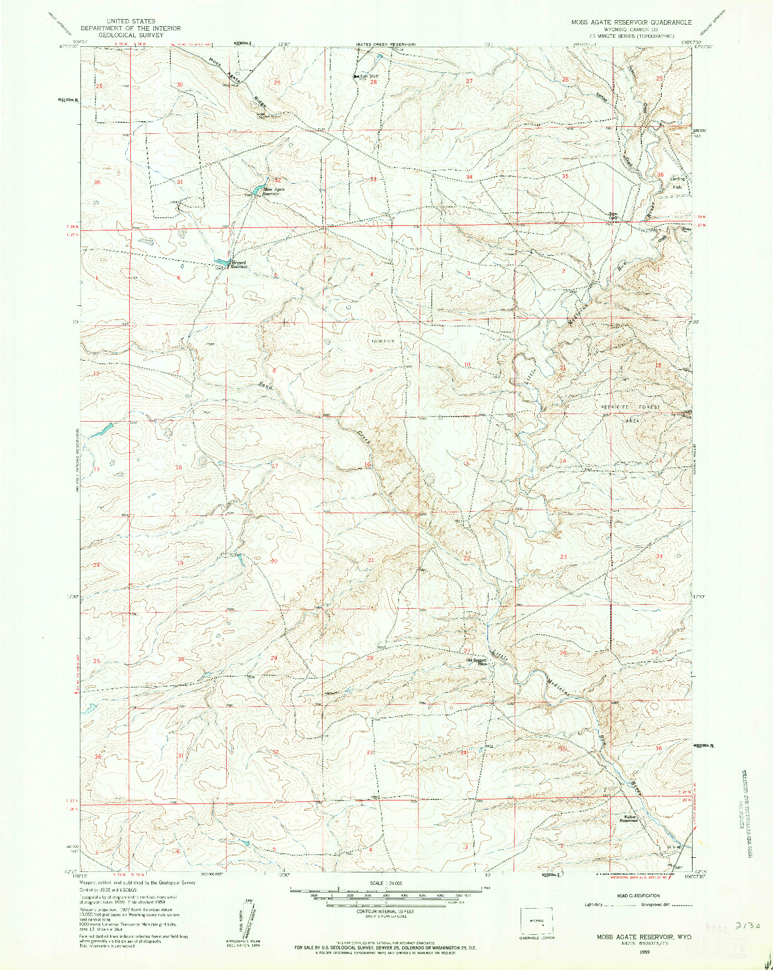 USGS 1:24000-SCALE QUADRANGLE FOR MOSS AGATE RESERVOIR, WY 1959