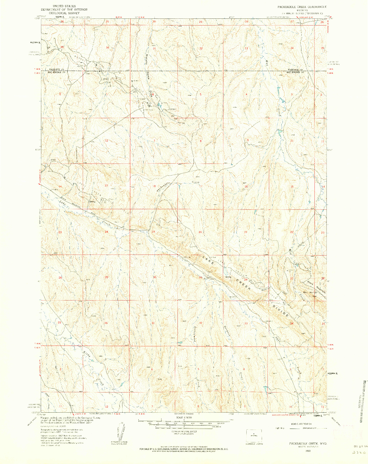 USGS 1:24000-SCALE QUADRANGLE FOR PACKSADDLE CREEK, WY 1960
