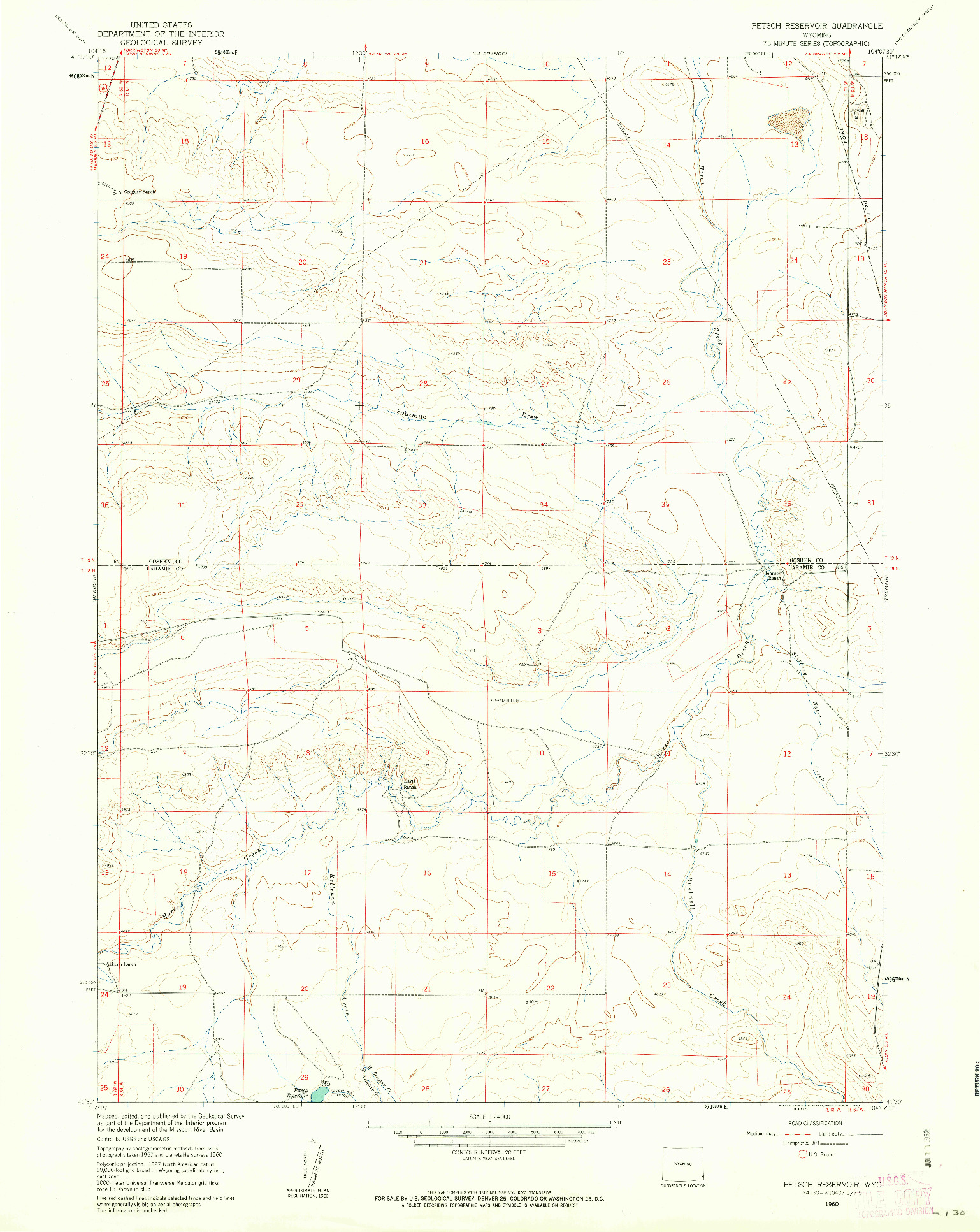 USGS 1:24000-SCALE QUADRANGLE FOR PETSCH RESERVOIR, WY 1960