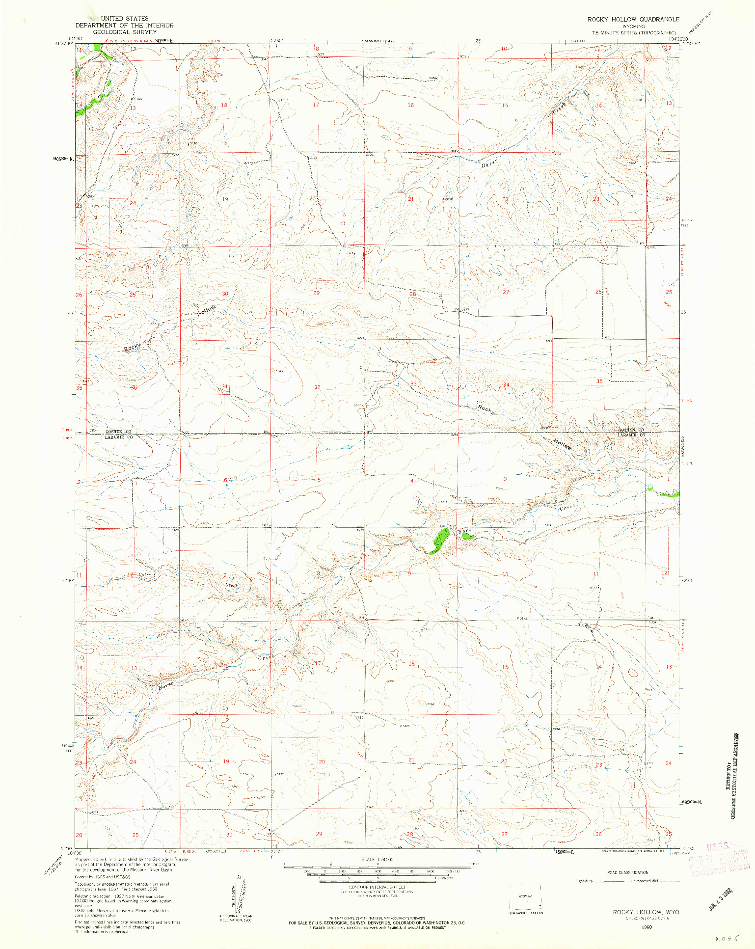 USGS 1:24000-SCALE QUADRANGLE FOR ROCKY HOLLOW, WY 1960