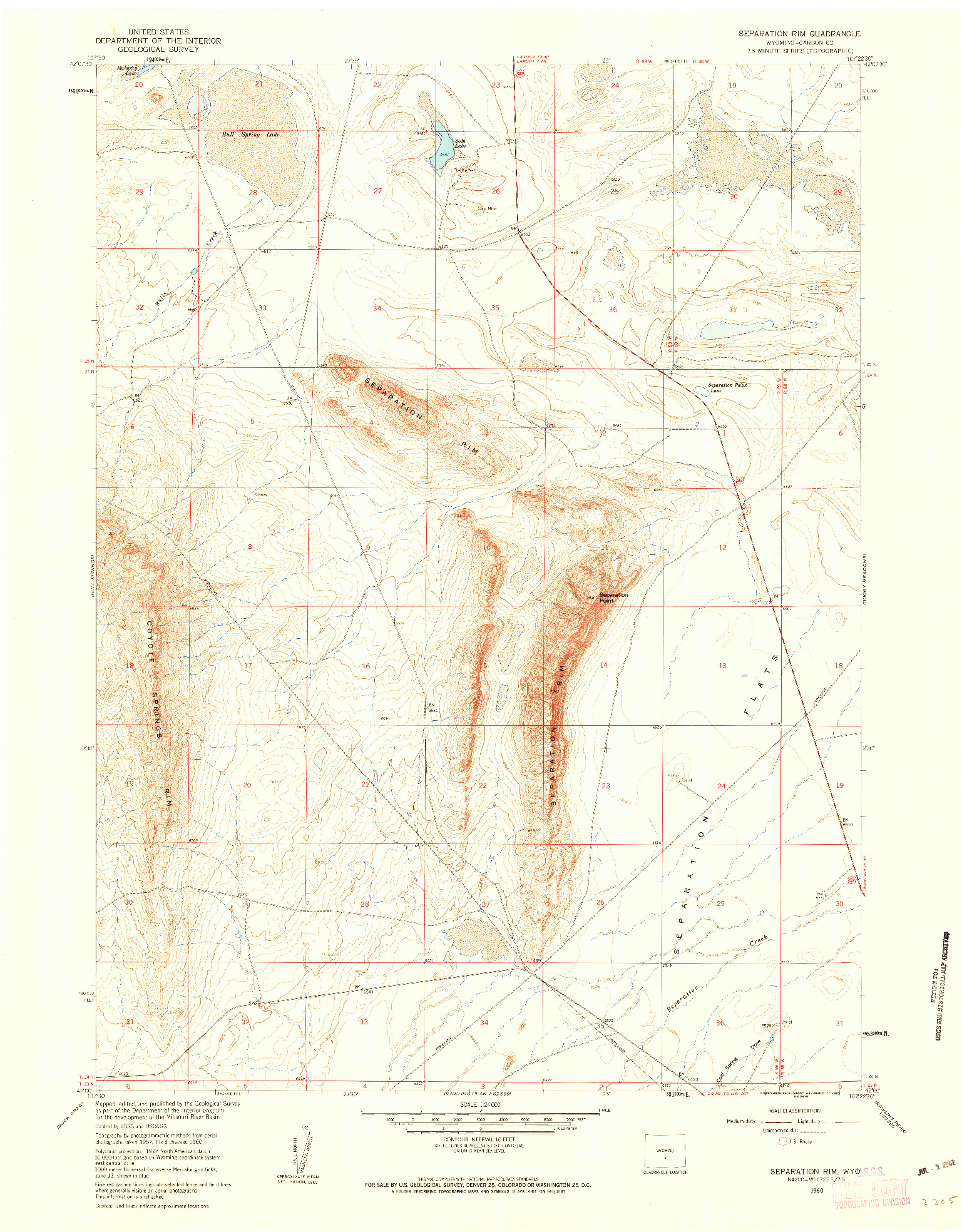 USGS 1:24000-SCALE QUADRANGLE FOR SEPARATION RIM, WY 1960