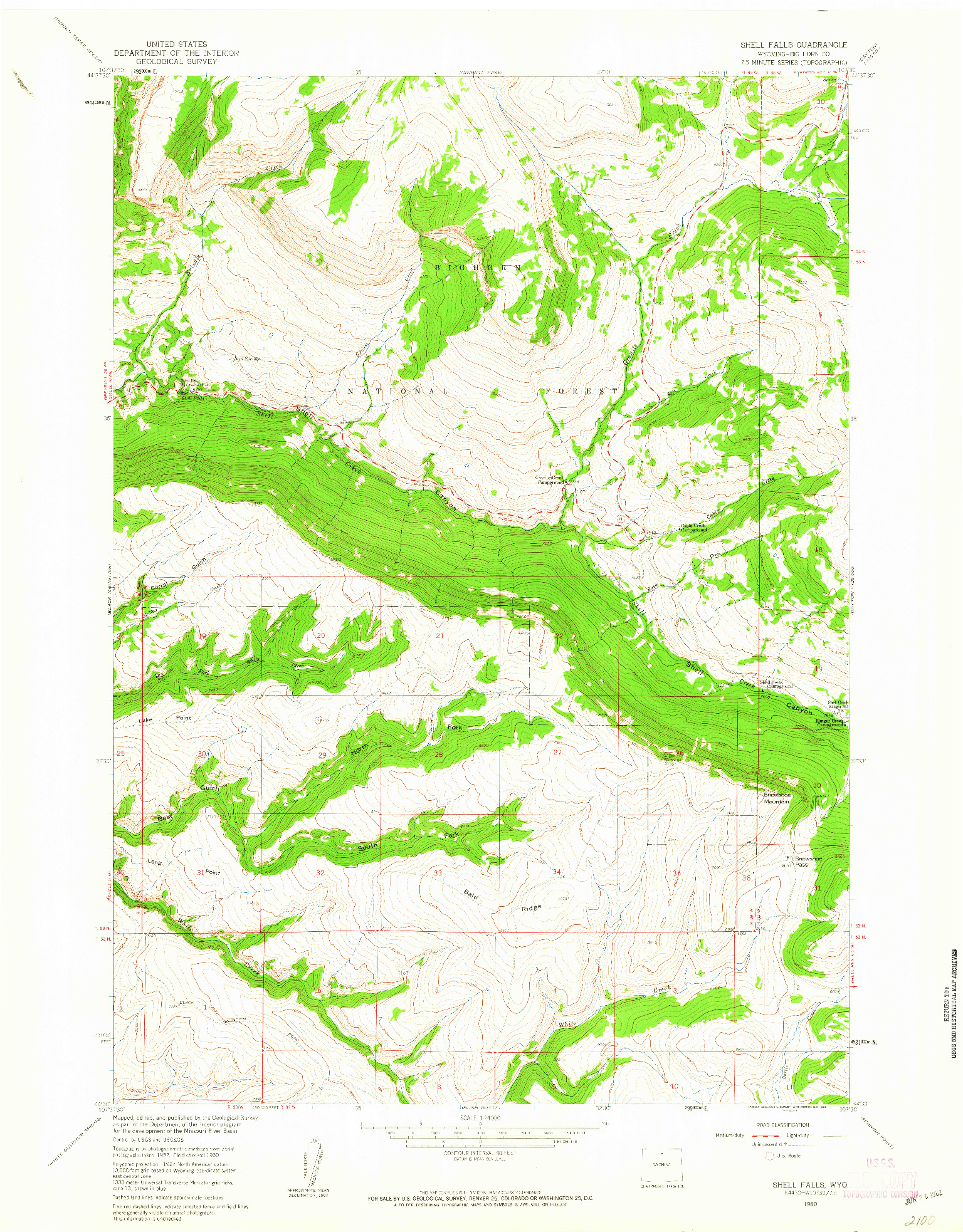 USGS 1:24000-SCALE QUADRANGLE FOR SHELL FALLS, WY 1960