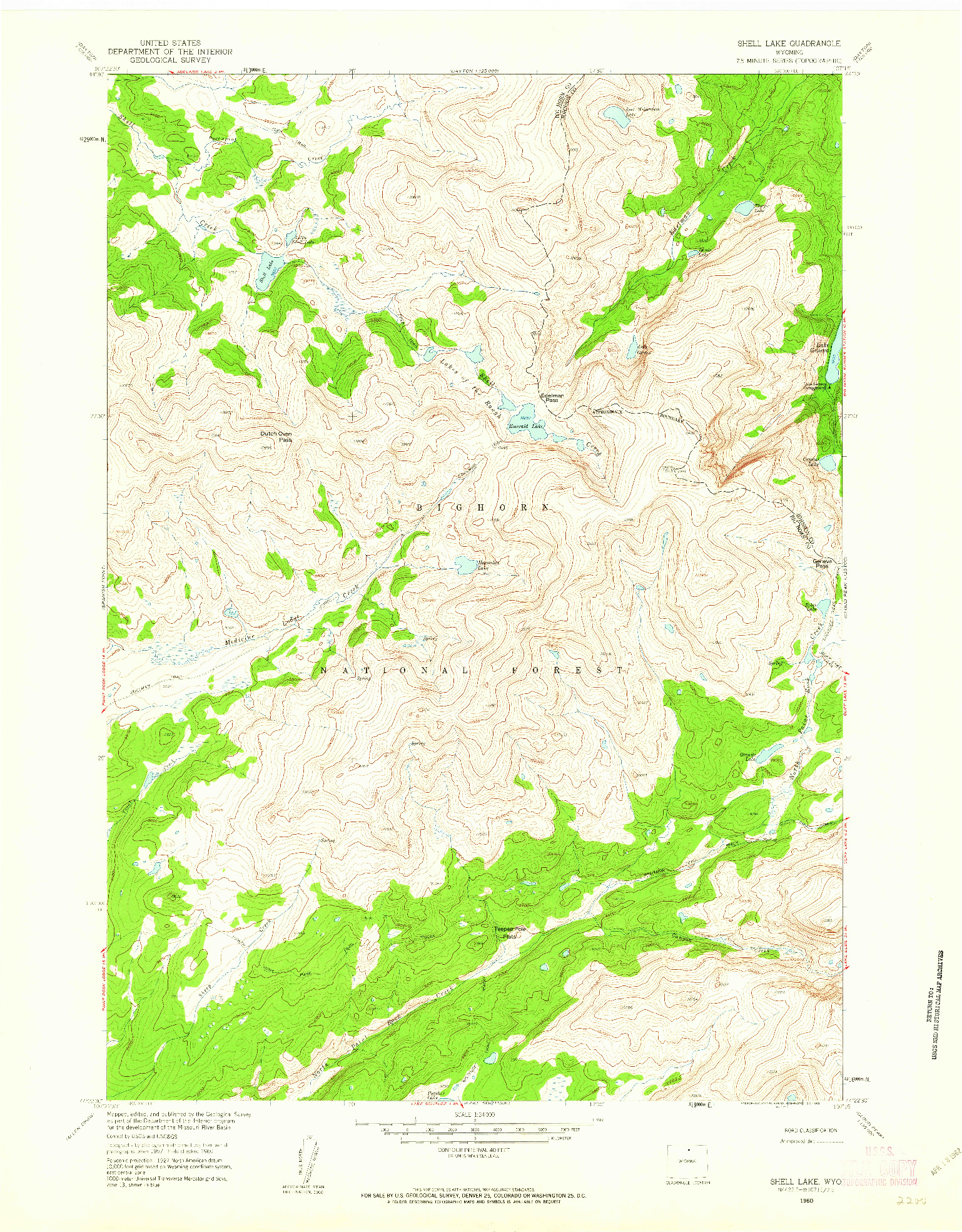 USGS 1:24000-SCALE QUADRANGLE FOR SHELL LAKE, WY 1960