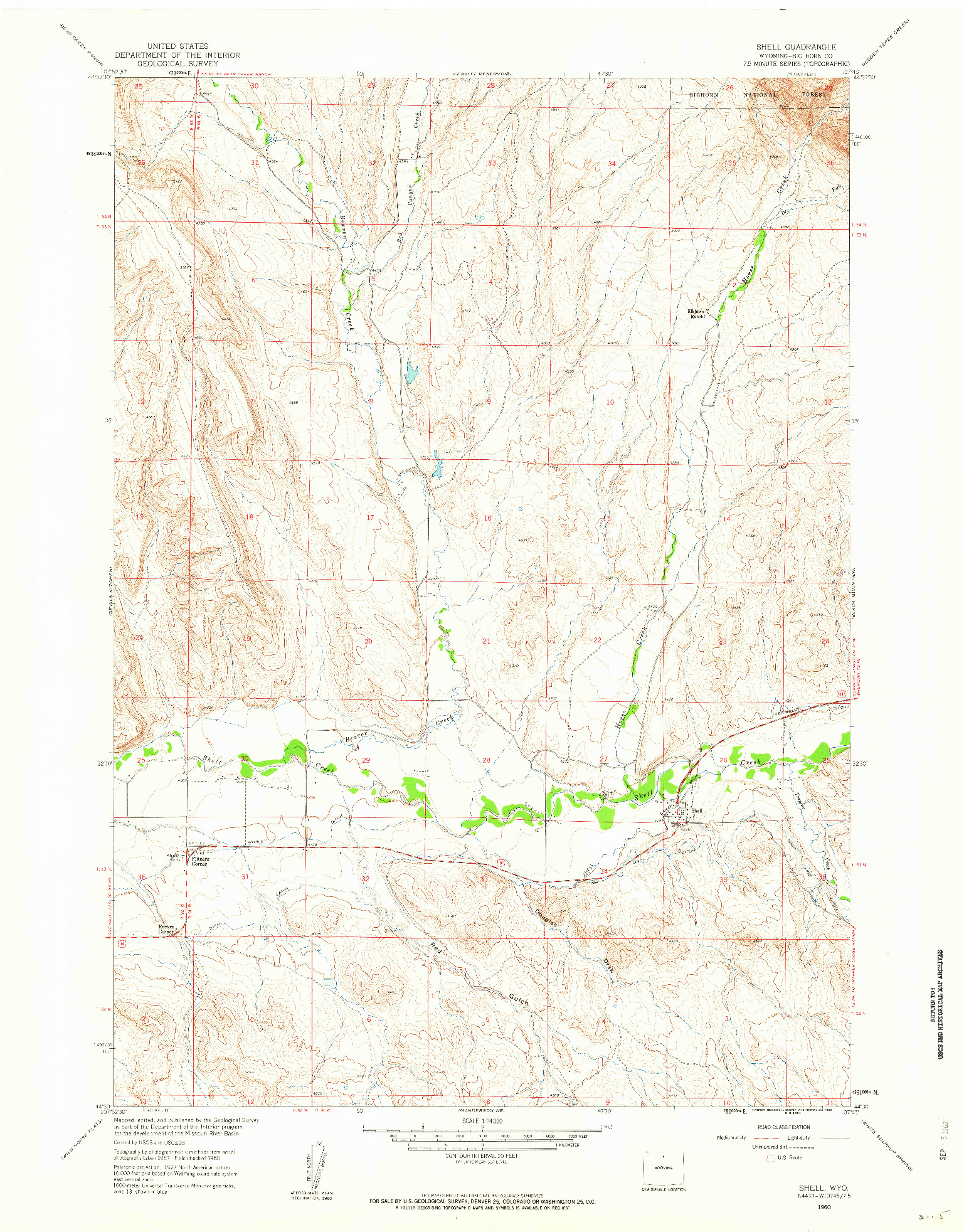 USGS 1:24000-SCALE QUADRANGLE FOR SHELL, WY 1960