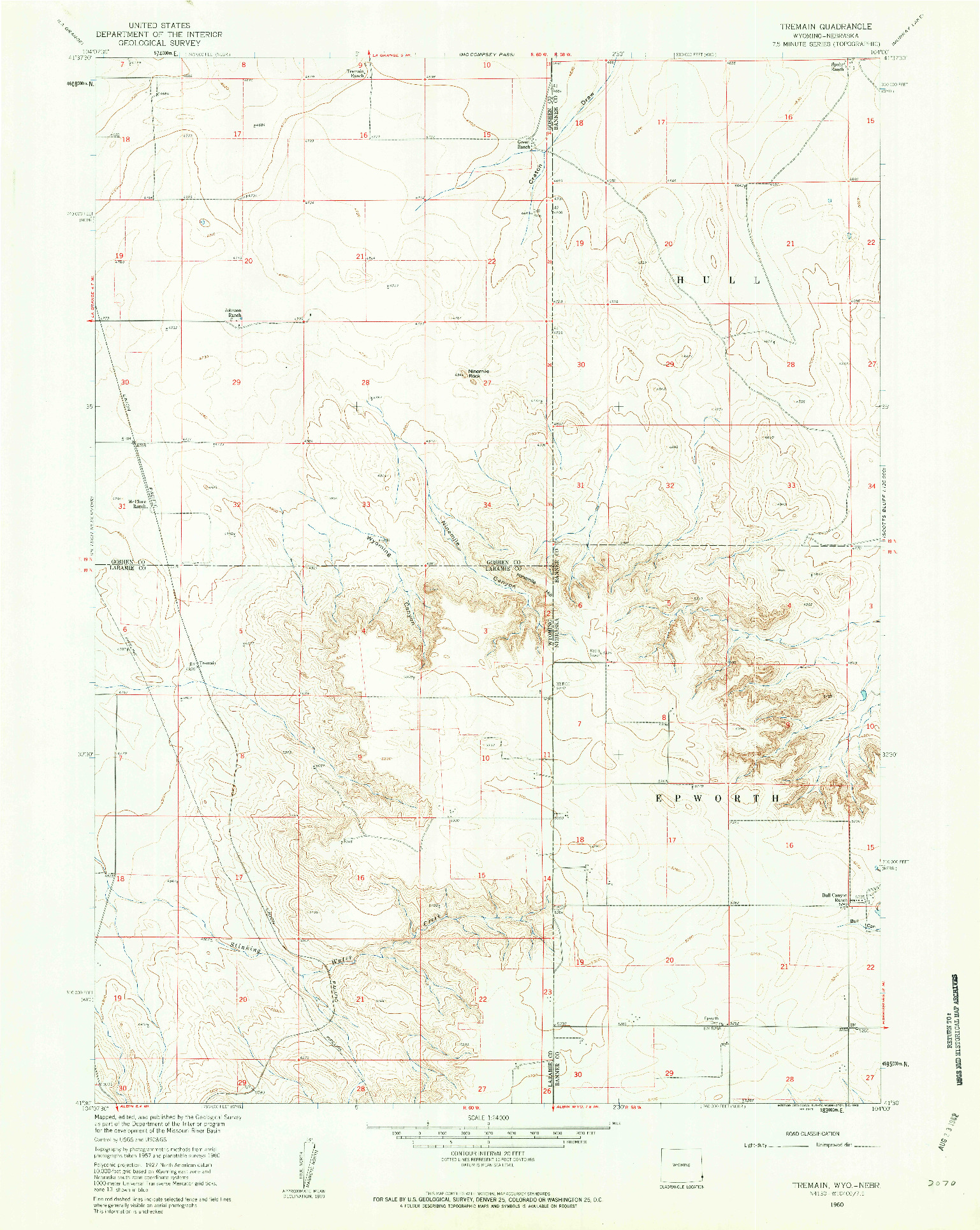 USGS 1:24000-SCALE QUADRANGLE FOR TREMAIN, WY 1960