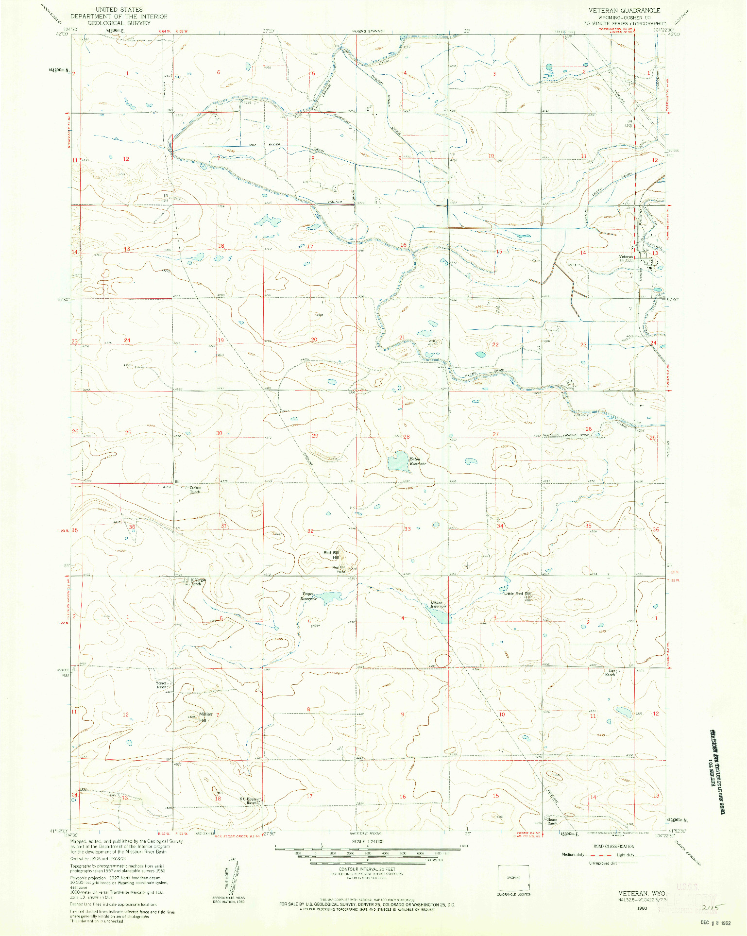 USGS 1:24000-SCALE QUADRANGLE FOR VETERAN, WY 1960