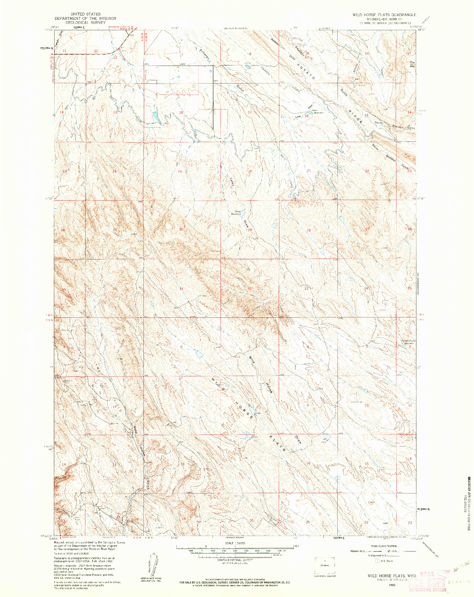 USGS 1:24000-SCALE QUADRANGLE FOR WILD HORSE FLATS, WY 1960