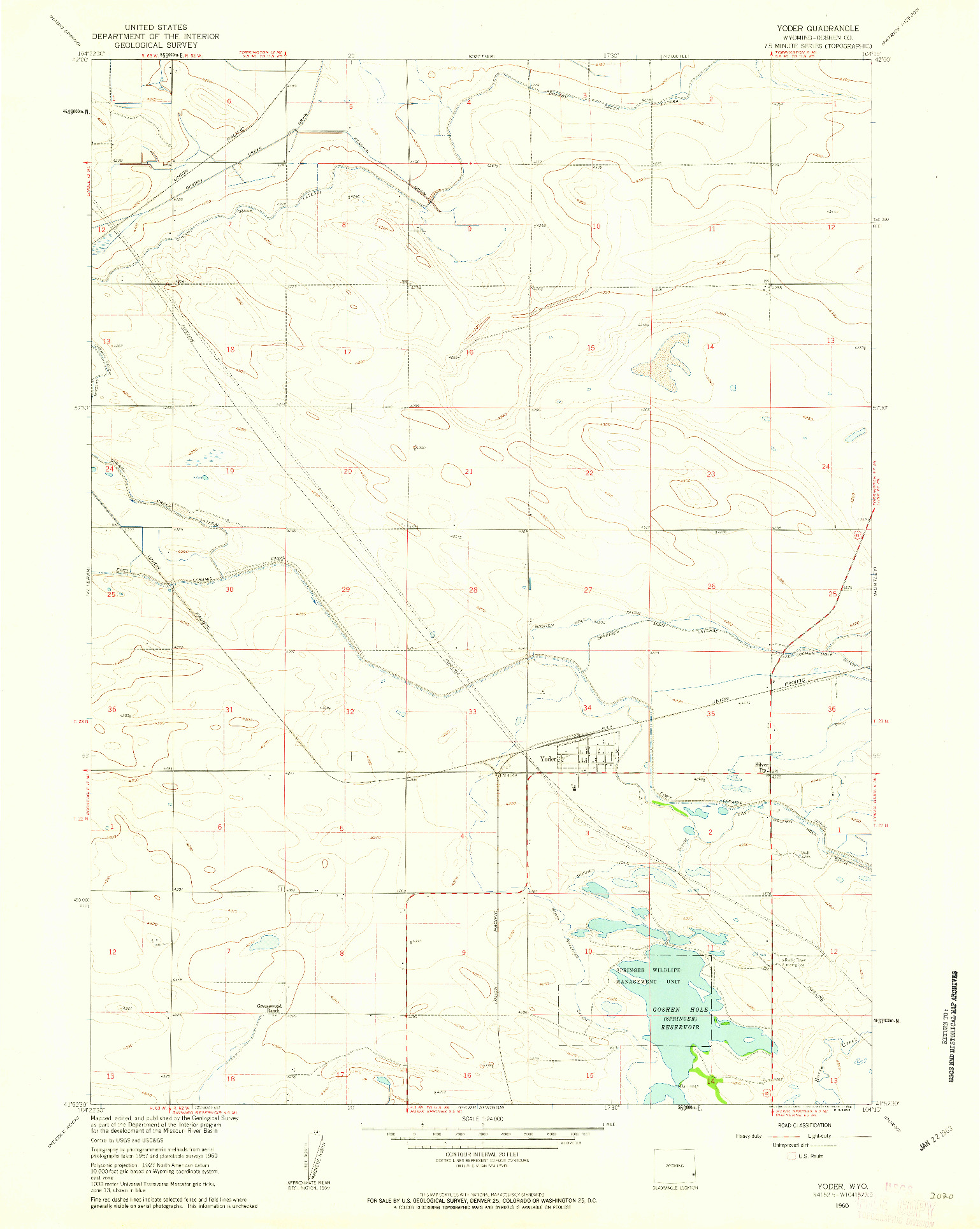 USGS 1:24000-SCALE QUADRANGLE FOR YODER, WY 1960